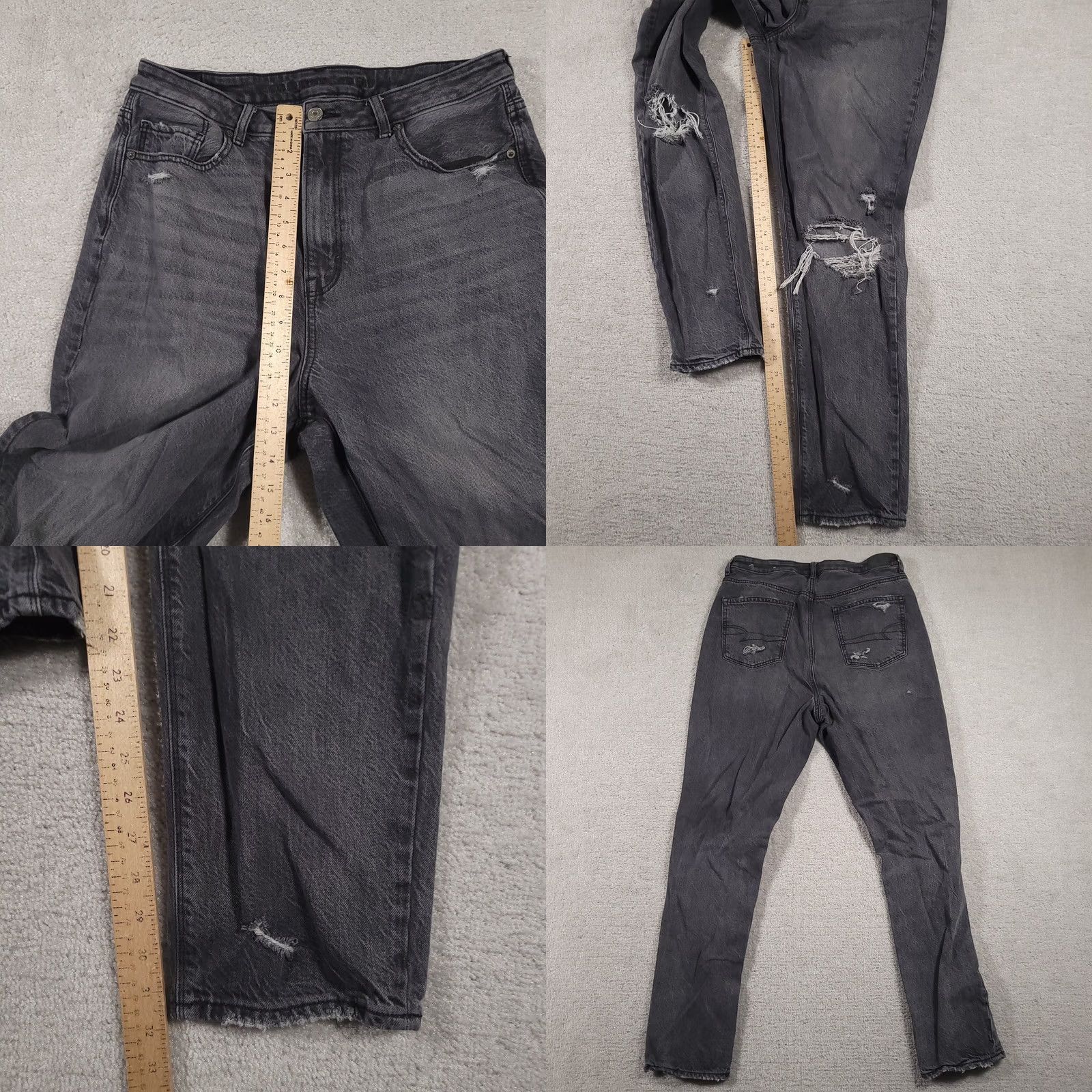 American Eagle Outfitters VINTAGE American Eagle Outfitters Mom Jeans Women 12 Tall Black Stretch High Distressed Jeans Mens Womens Girls Size 34" / US 12 / IT 48 - 8 Thumbnail
