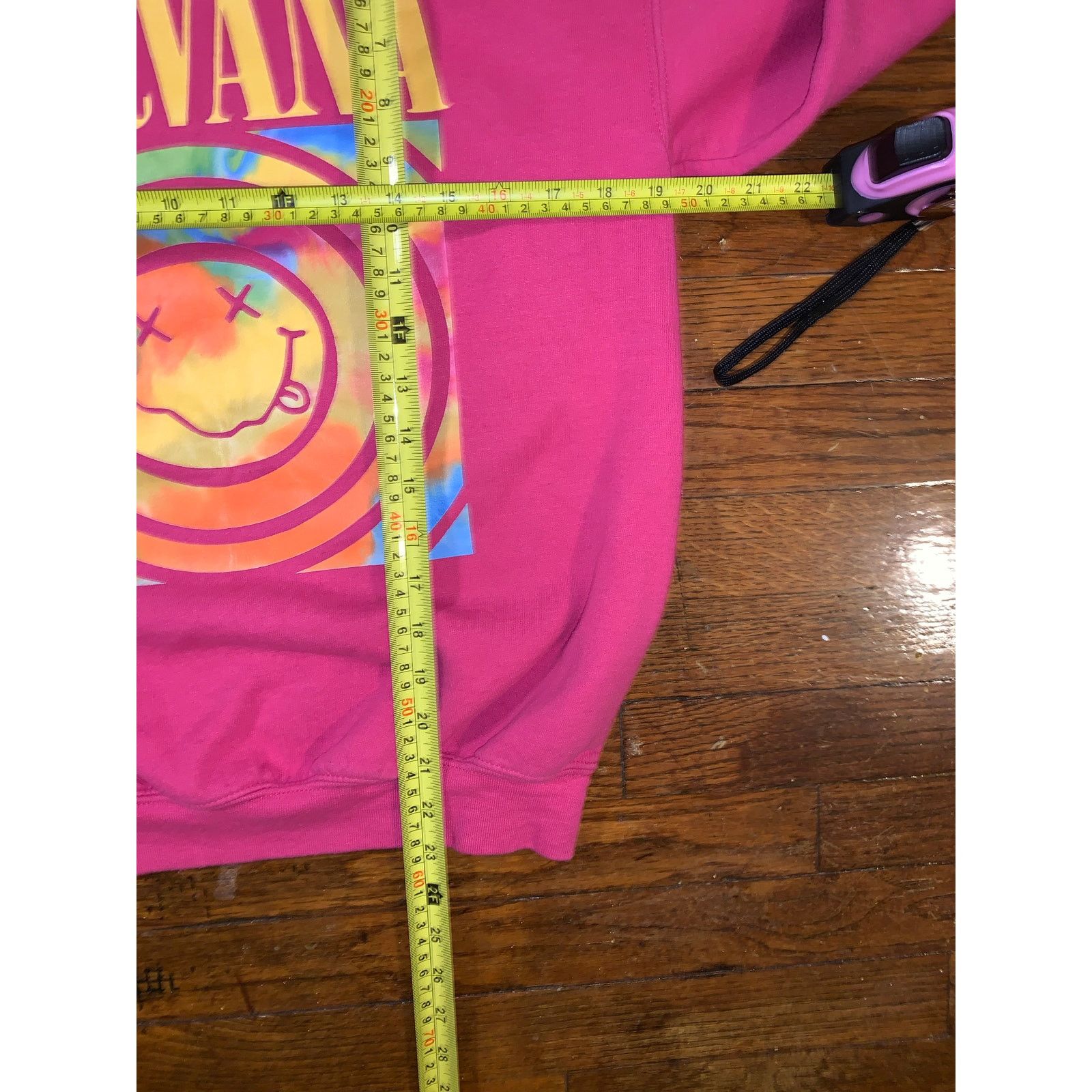 Band Tees × Gildan Nirvana Pink Tie Dye Smiley Sweatshirt Womens Small Grunge Size S / US 4 / IT 40 - 6 Thumbnail