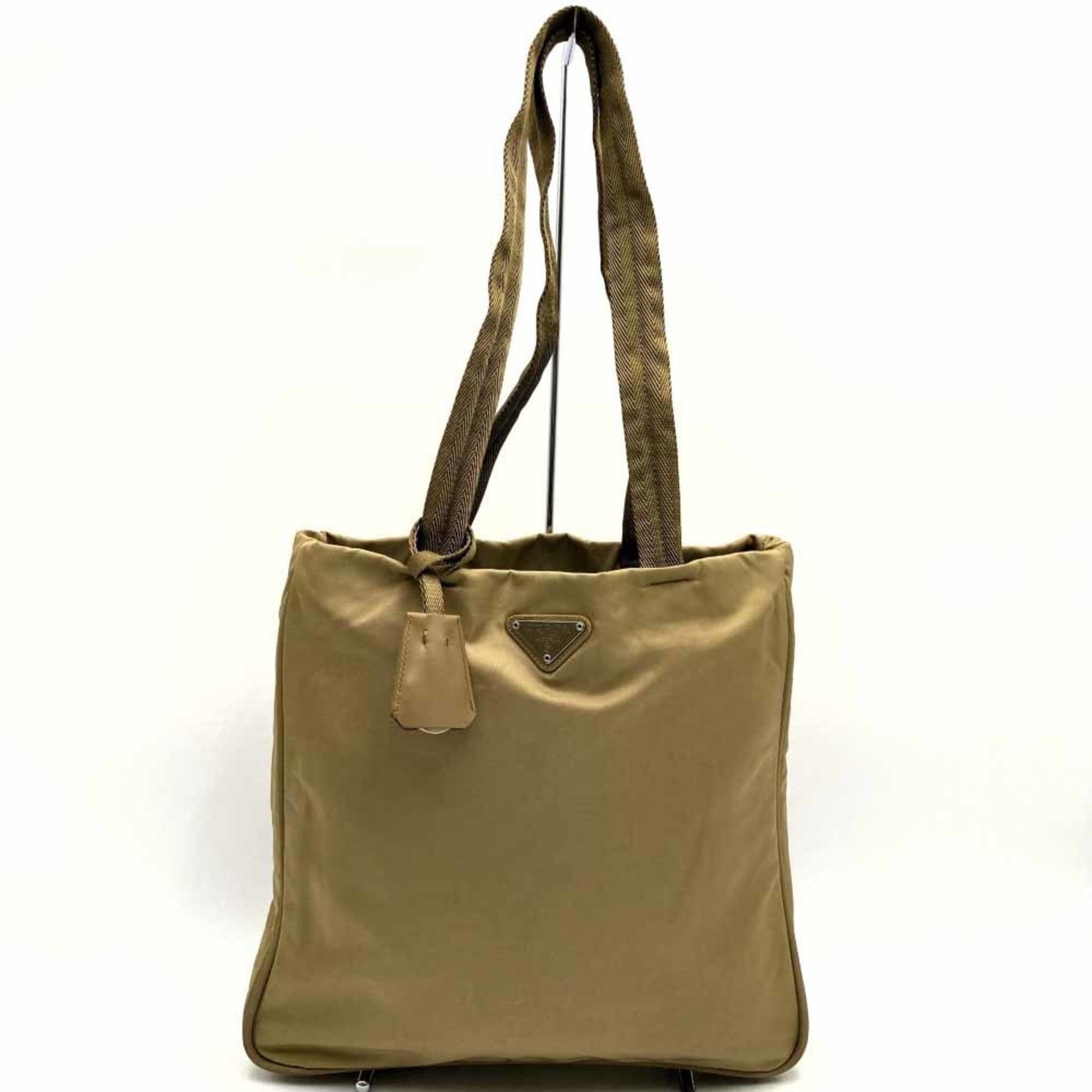 image of Prada Tote Bag Handbag Beige Nylon Women's Triangle Prada