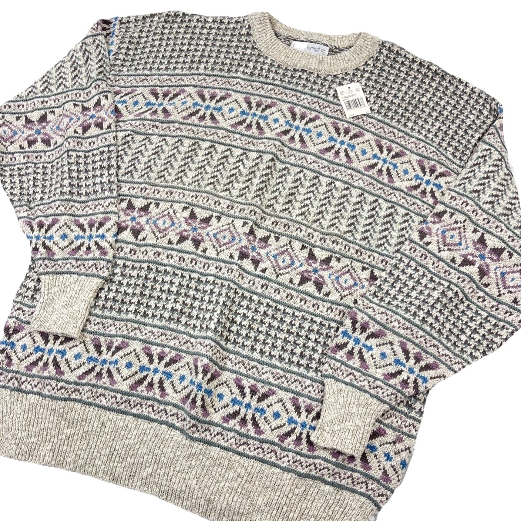 Vintage VINTAGE Royal Knight Sweater Men XL Beige Geometric Crewneck Pullover 90s Y2K USA Logo Button Embroidered Zipper All Seasons Size US XL / EU 56 / 4 - 2 Thumbnail