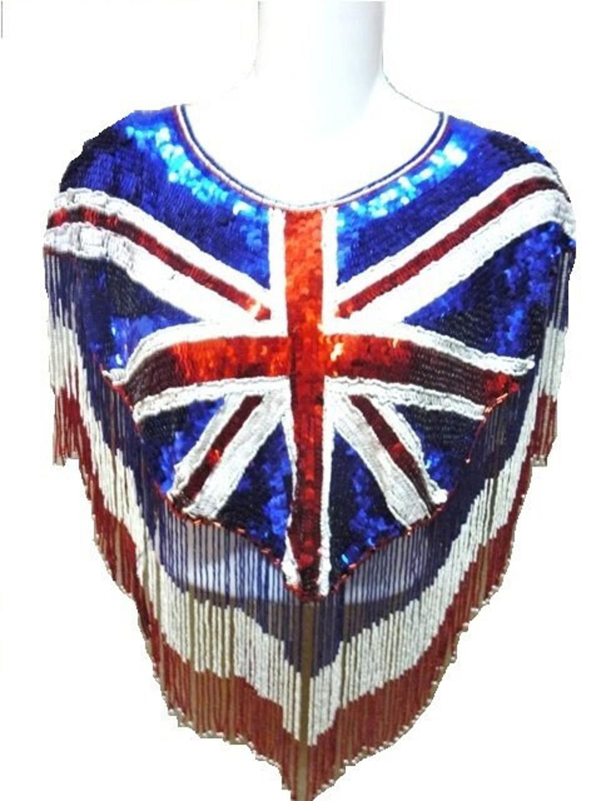 Designer Sequin Scarf Shawl with Fringes British Flag Size ONE SIZE - 1 Thumbnail