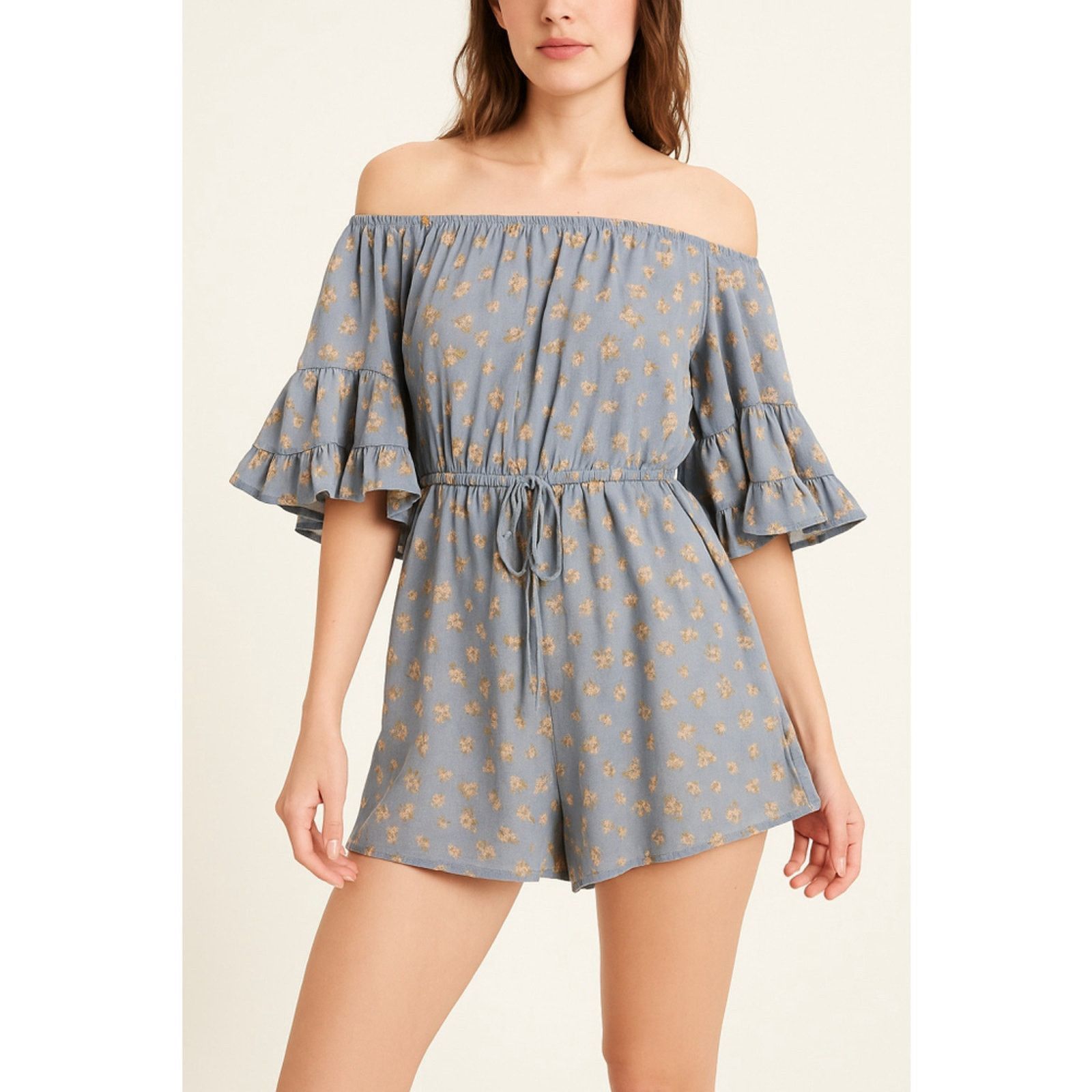 Blush Cottagecore Ruffle Floral Romper Blush Off-Shoulder XL Size 30" / US 8 / IT 44 - 1 Thumbnail