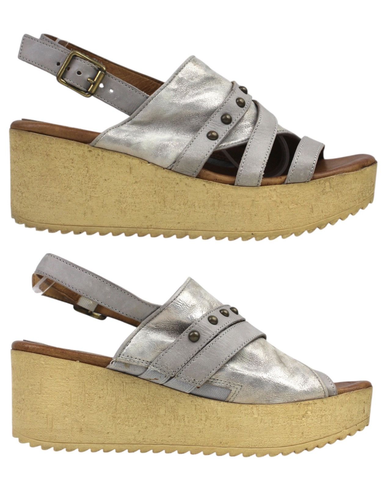 A.S.98 SS2019 AS98 ARNO SILVER WEDGE LEATHER SANDALS Size US 6.5 / EU 39-40 - 5 Thumbnail