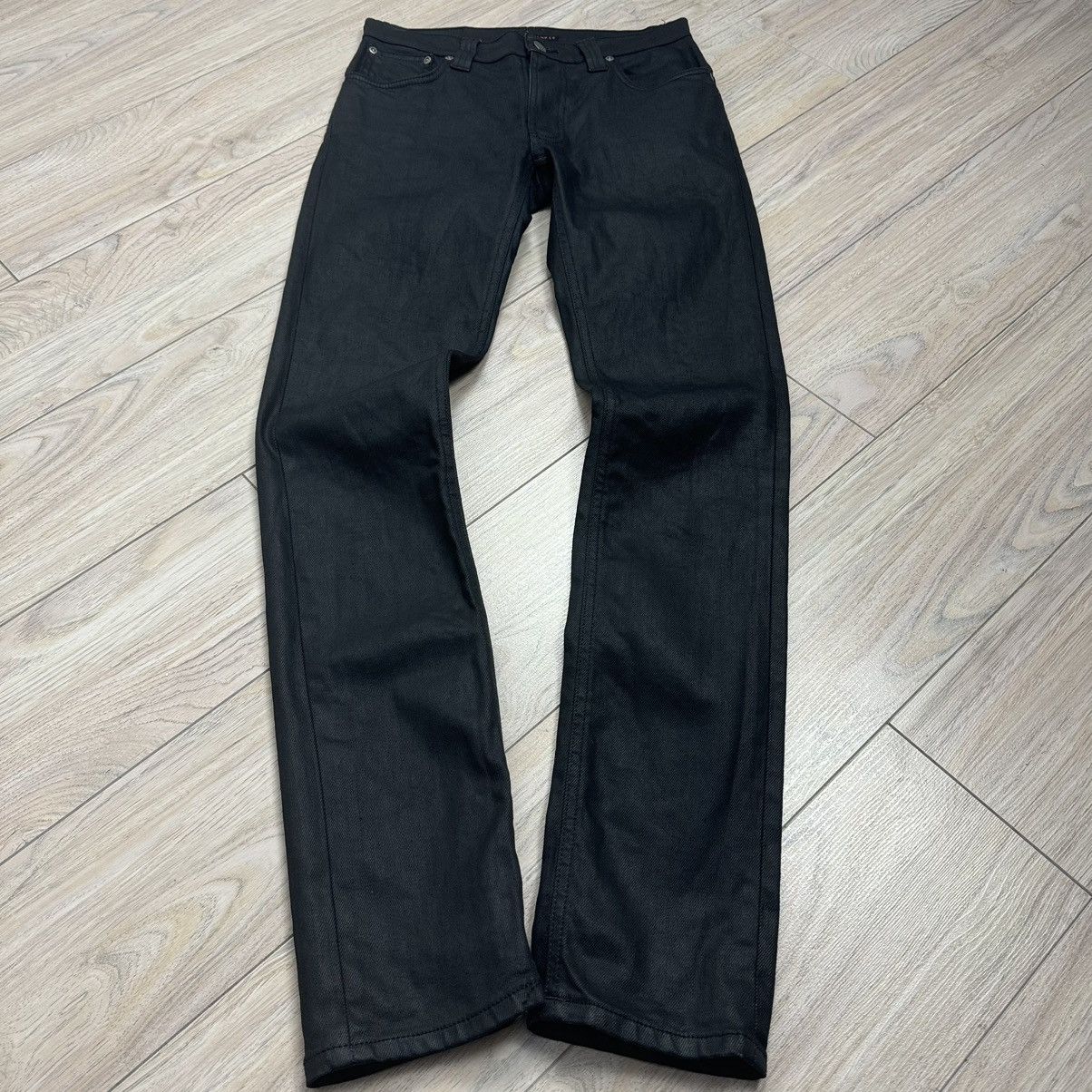 Crazy Nudie Jeans Waxed Thin Finn Black Stacked Denim Jeans