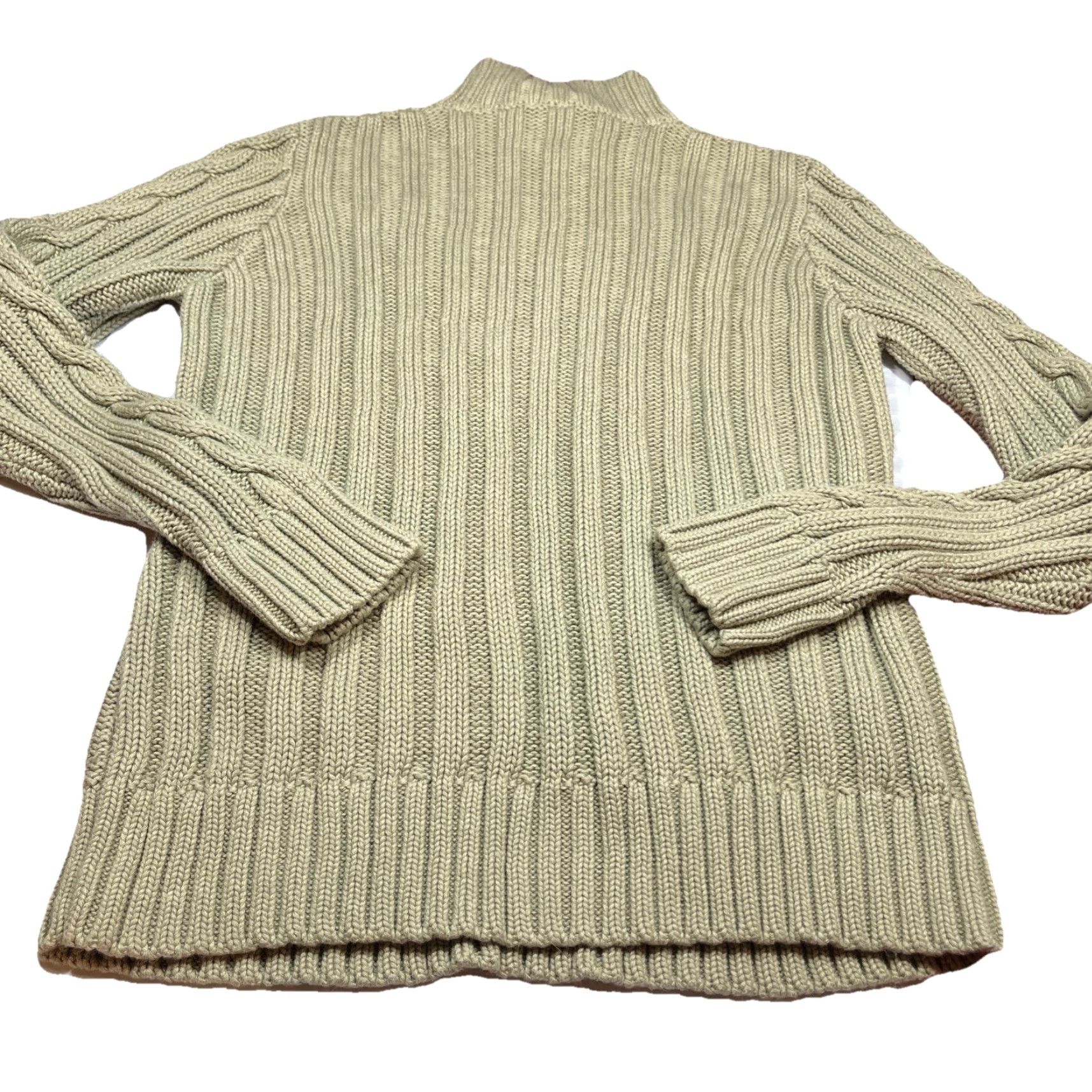Vintage Leo Nicole Green Cable Knit Cardigan Sweater 1/4 Zip Mock Neck Cotton Large Women’s Long Sleeve Cardigan Size L / US 10 / IT 46 - 3 Thumbnail