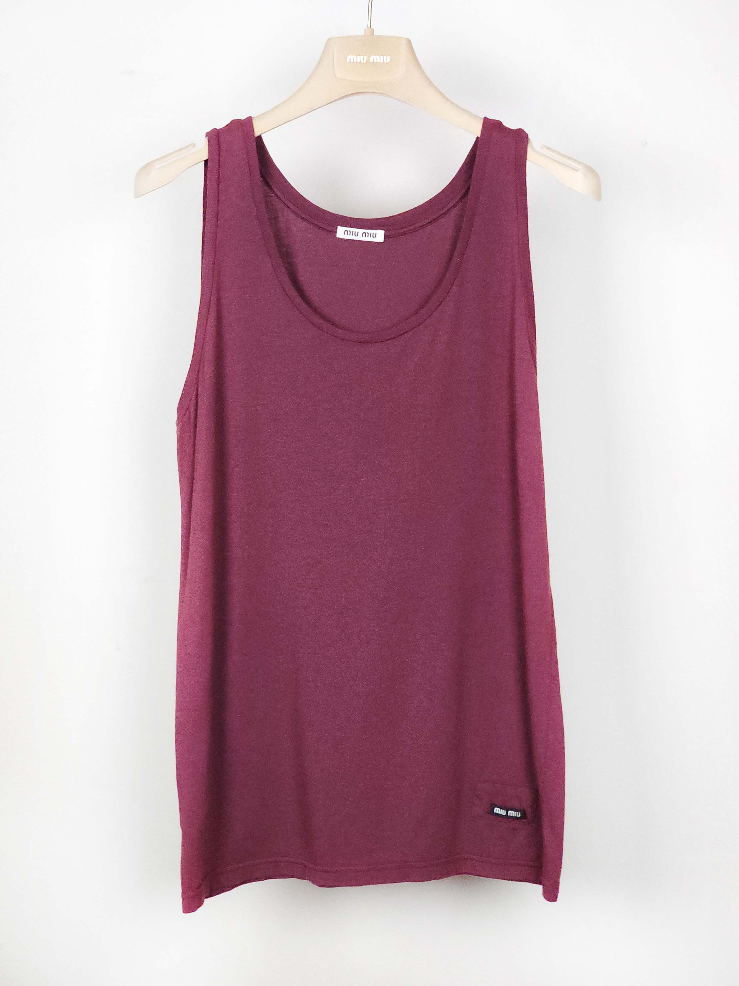 Miu Miu Burgundy Modal Cotton Tank Top T-Shirt XS Size XS / US 0-2 / IT 36-38 - 1 Thumbnail