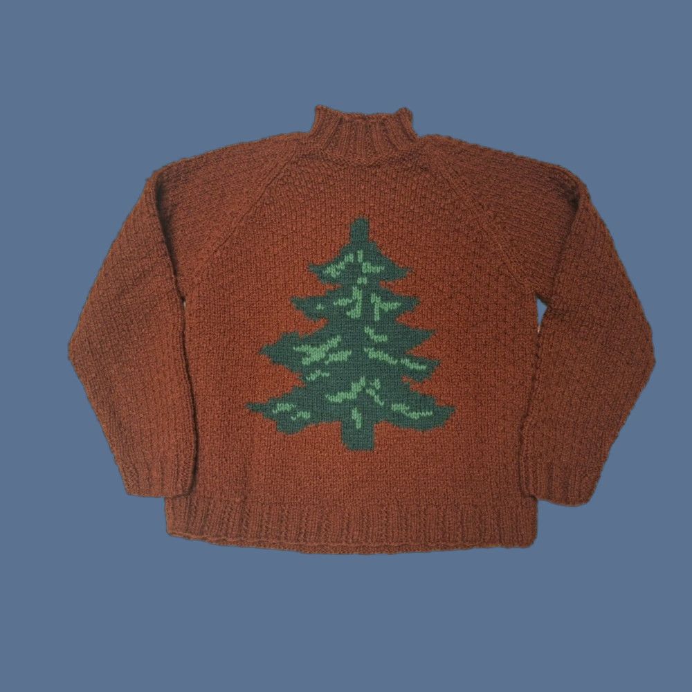 VINTAGE LL Bean Tree Pattern M Wool HandKnit Sweater 80s 90s Mens/Adult Regular Size M Color See Images