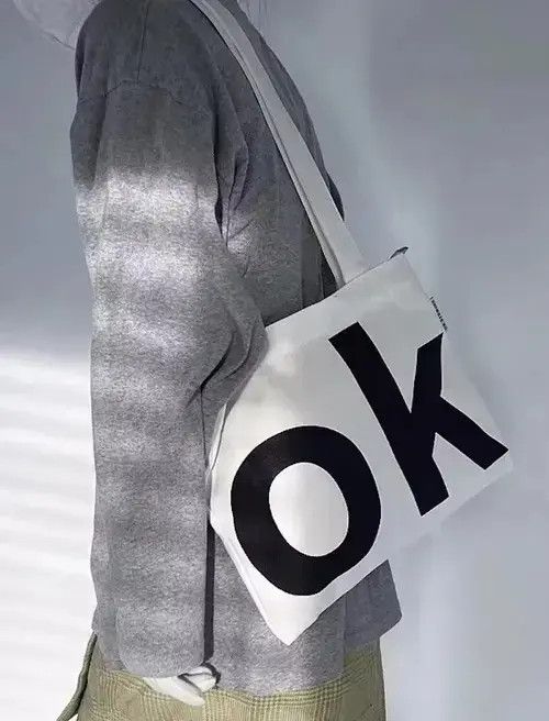 Fashion Y2K Ok Canvas Shoulder Bag Tote Bag Aesthetic in White, Men's
