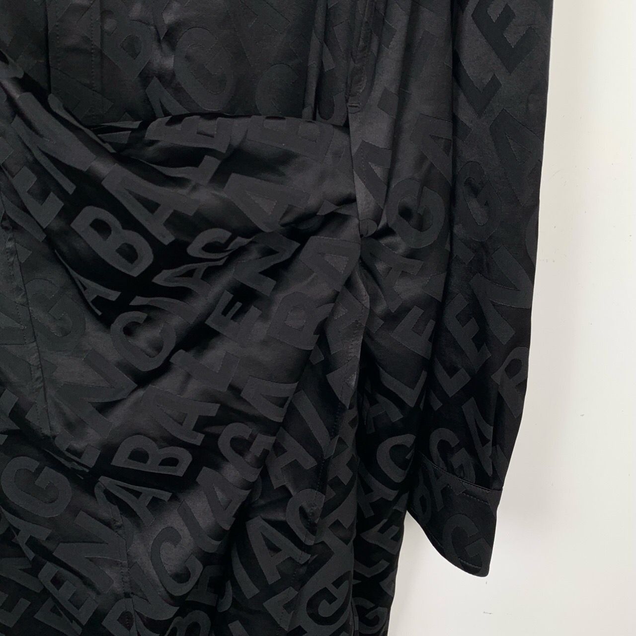 Balenciaga Balenciaga Black Satin Logo Jacquard Long-Sleeve Shirt Dress Size S / US 4 / IT 40 - 4 Thumbnail