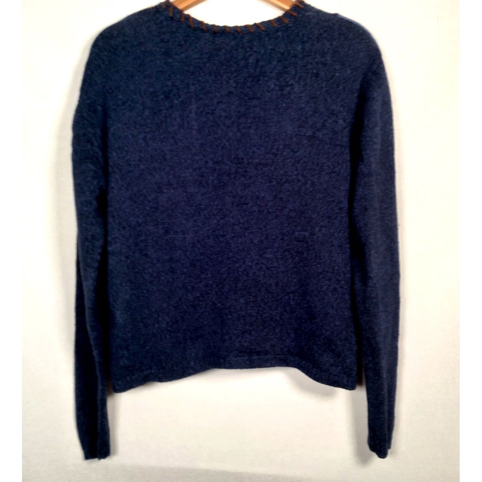 CO VINTAGE Erika And Co Cardigan Sweater Women L Patchwork Blue Brown Fall Leaves Leaf Size L / US 10 / IT 46 - 3 Thumbnail