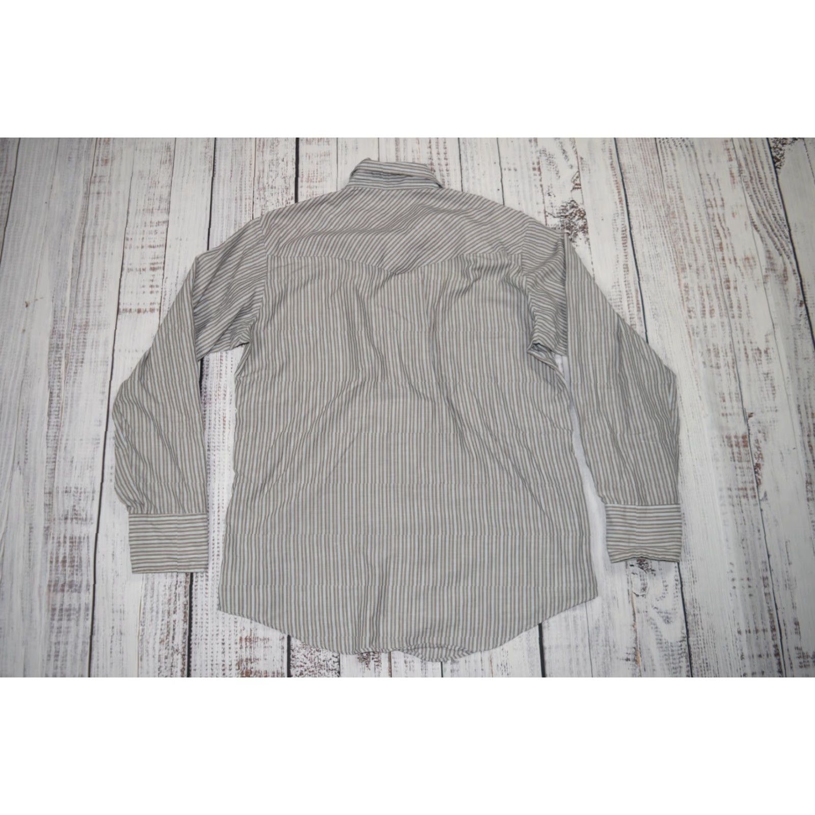 Wrangler VINTAGE Wrangler Western Shirt XL Brown Striped Cotton Blend Long Sleeve Snap Button-Up Cowboy Cut Men’s Regular Collar Western Theme Size US XL / EU 56 / 4 - 6 Thumbnail