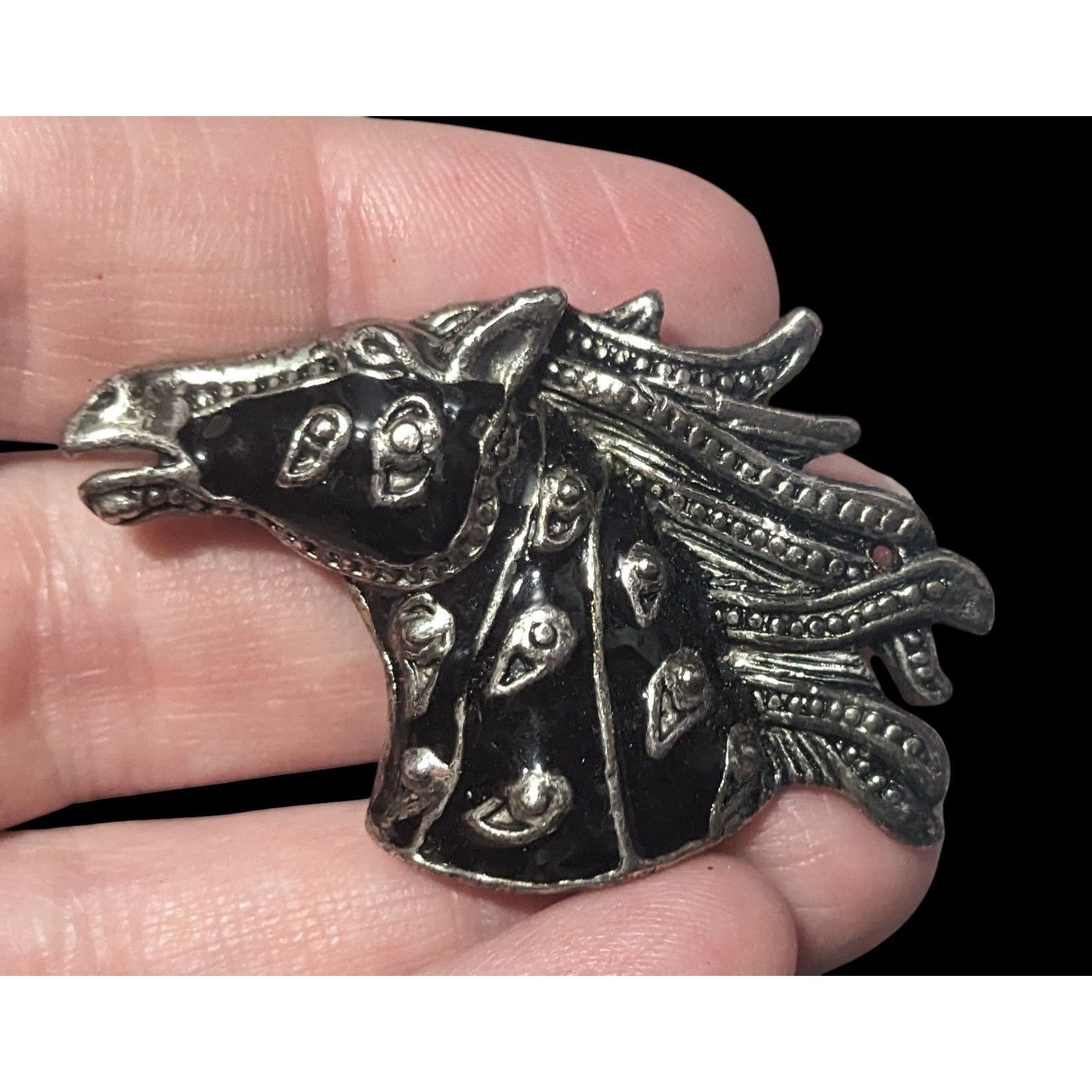 Other Vintage Horse Head Black And Silver Tone Brooch/Pendant Size ONE SIZE - 3 Thumbnail