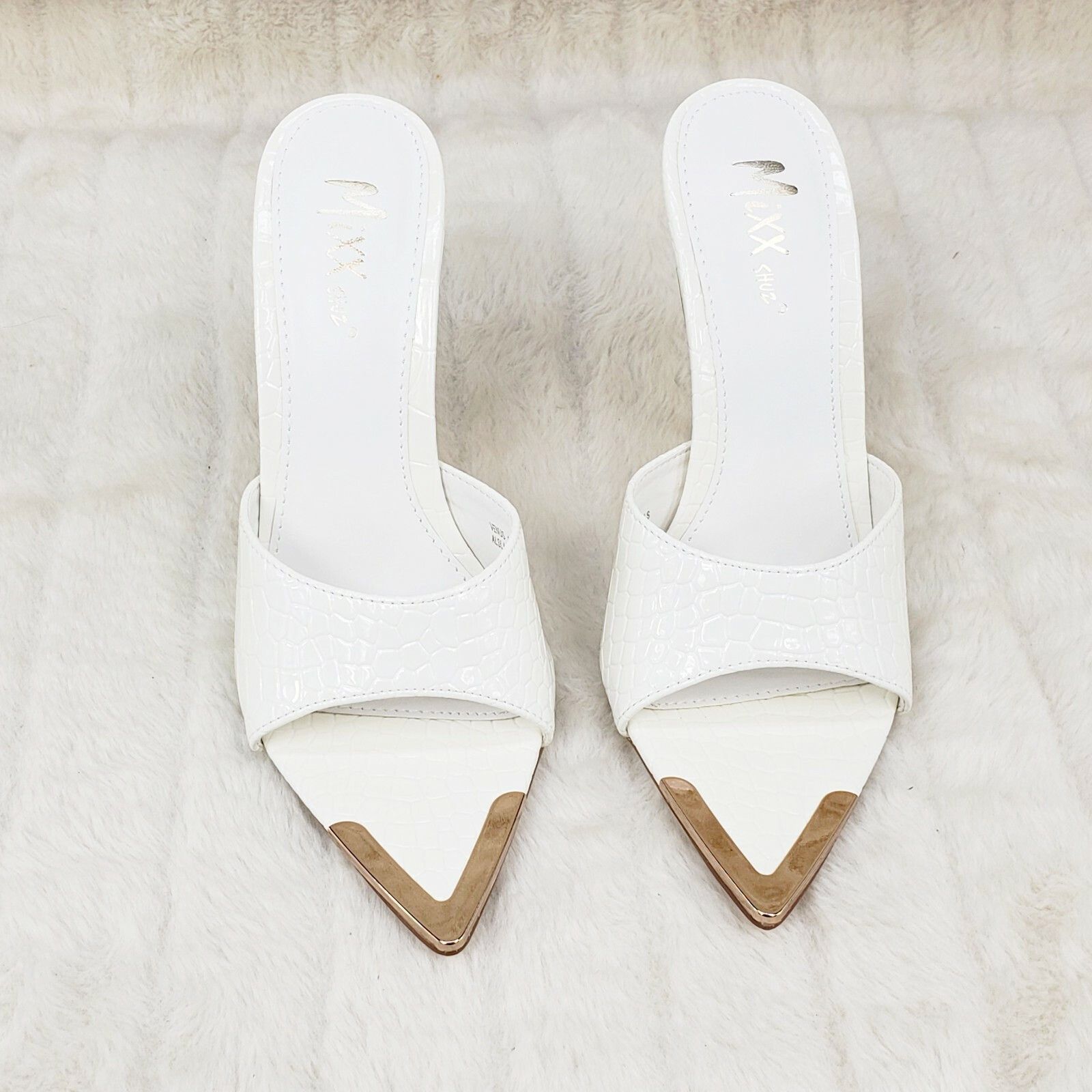 Other Venus White Slim High Heel Pointy Toe Slip On Sandals Slides Size US 11 / IT 41 - 7 Thumbnail