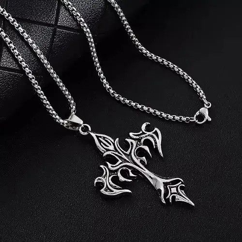 Japanese Brand Vintage Flame Cross Pendant Necklace Long Chain Punk Goth Size ONE SIZE - 3 Thumbnail