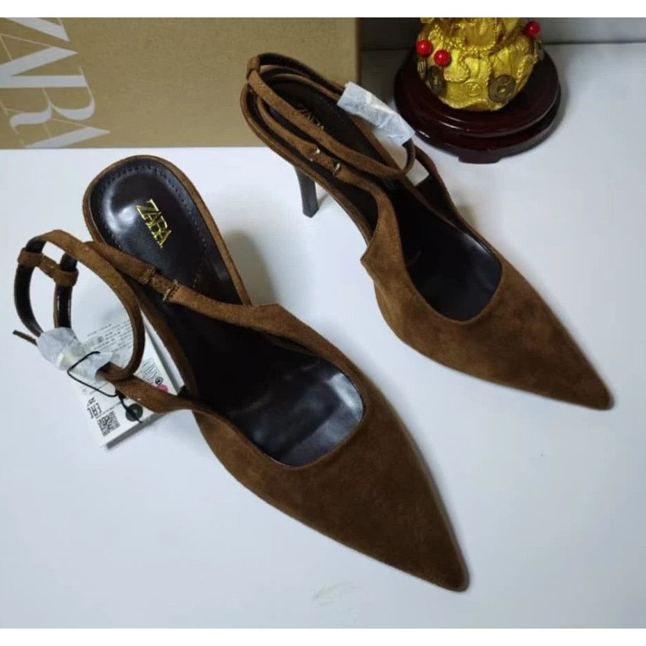 Zara ZARA Brown Leather Slingback Heels NWT Size US 9 / IT 39 - 12 Thumbnail