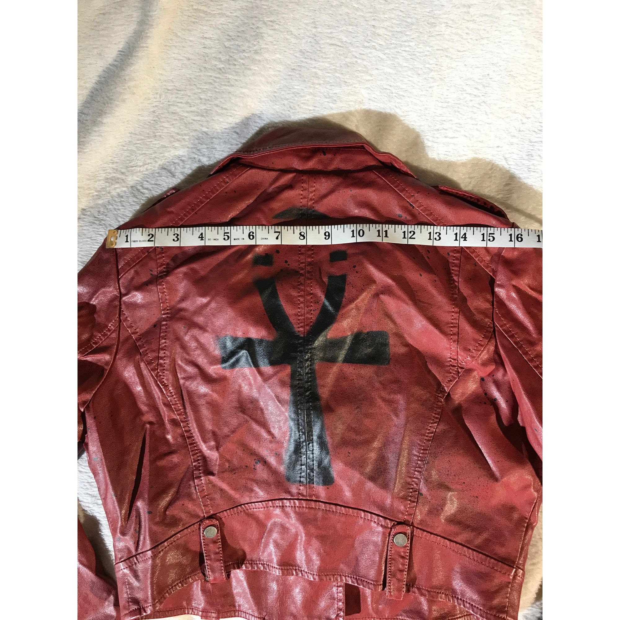 Other In X Out Women's Moto Red Vegan Leather Ahnk Punk Jacket Size L / US 10 / IT 46 - 6 Thumbnail