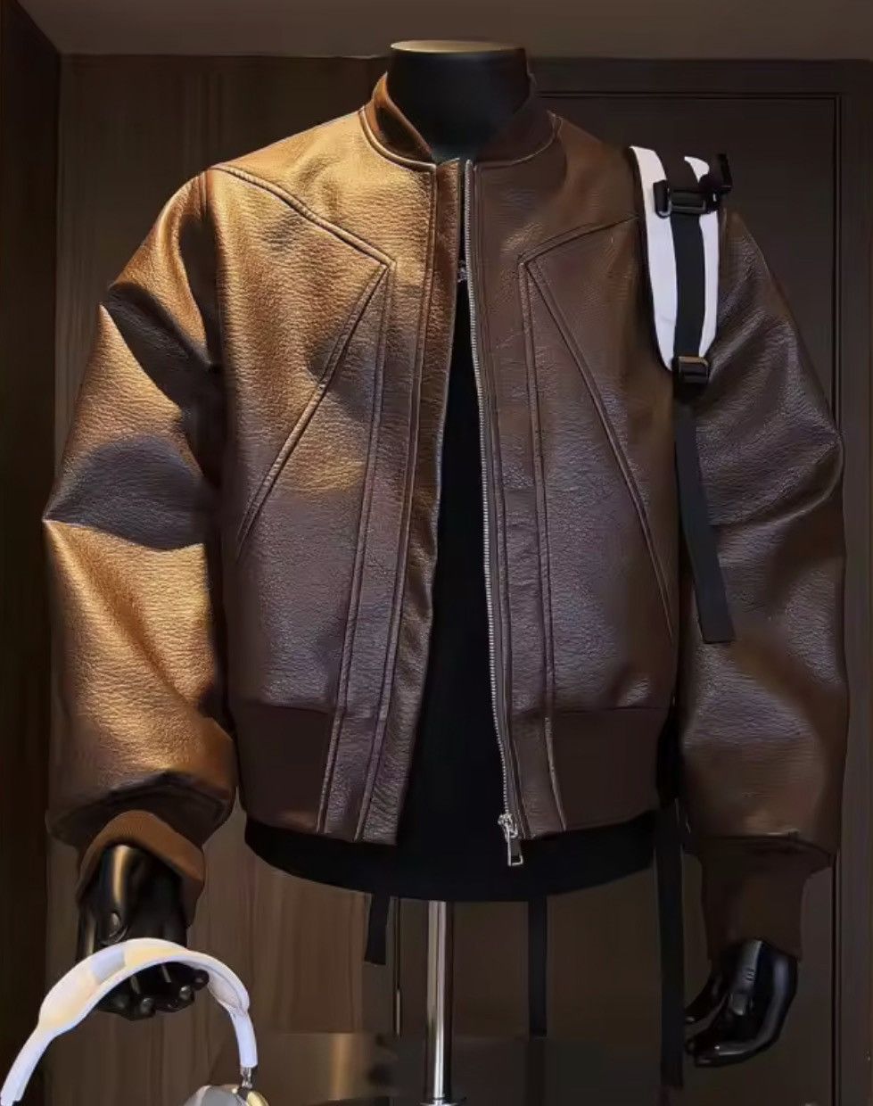Japanese Brand Luxury Aesthetic Bomber Jacket | PU Leather Streetwear Size US XXL / EU 58 / 5 - 1 Thumbnail