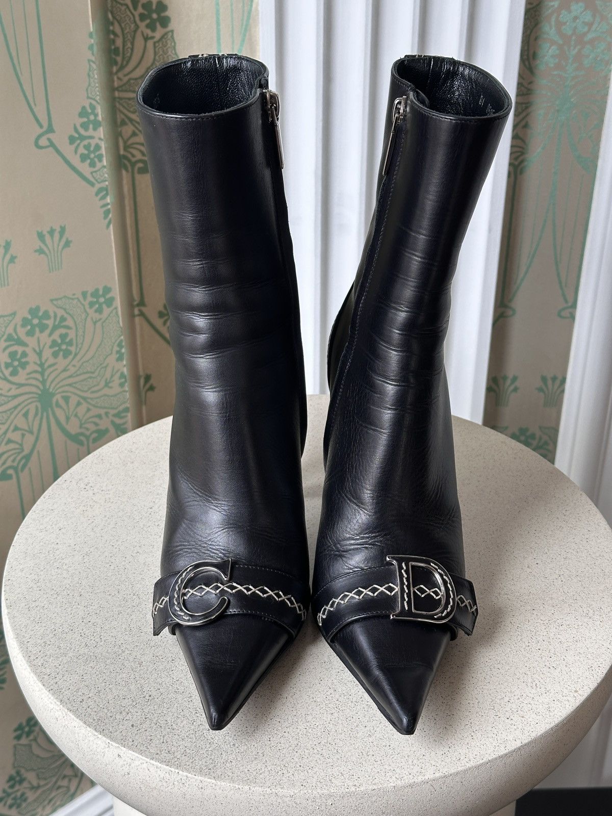 Dior DIOR CD Logo Black Leather Pointed Toe Ankle Boots Size US 5.5 / IT 35.5 - 5 Thumbnail