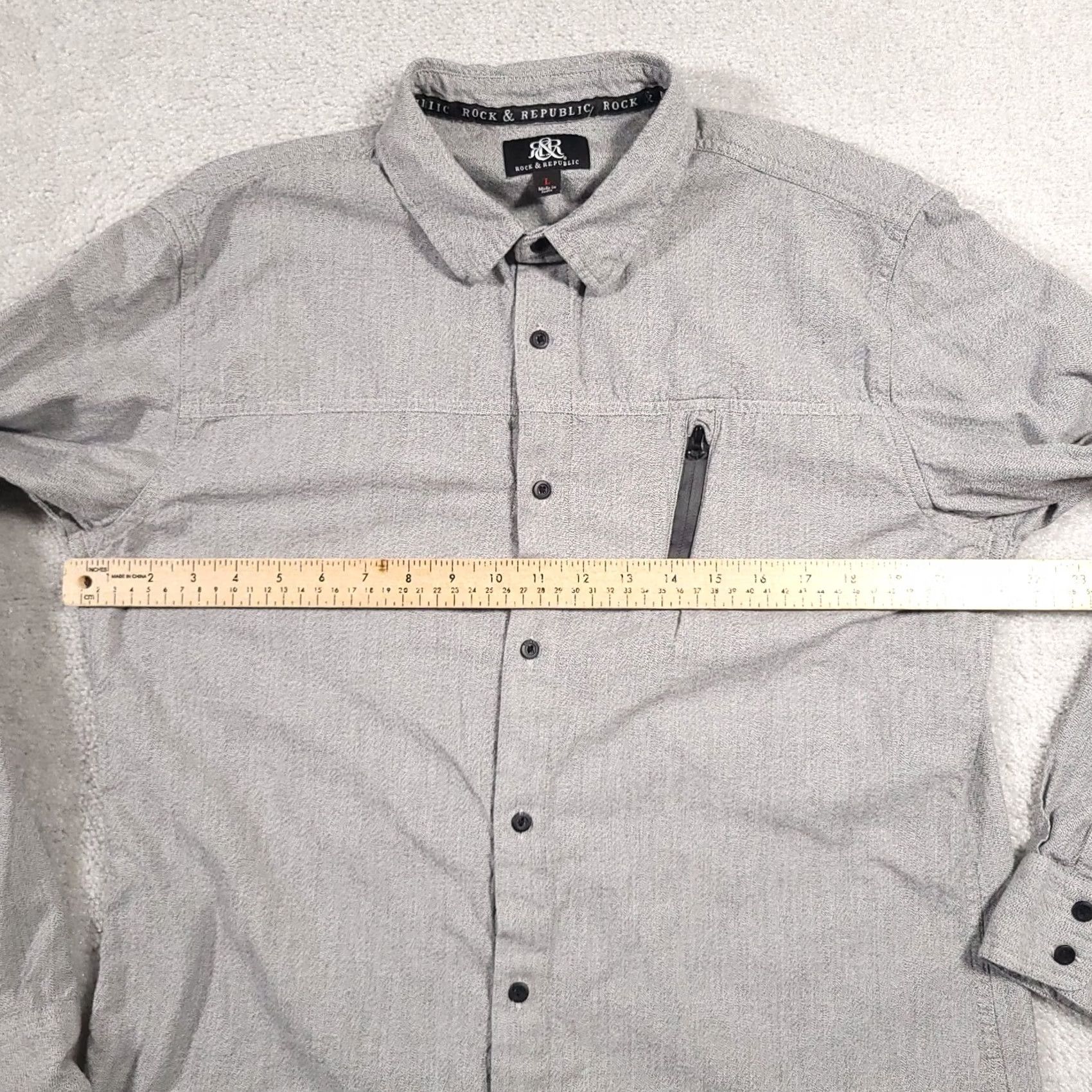 Vintage Rock & Republic Shirt Mens Large Gray Zip Pocket Long Sleeve Button Up Size US L / EU 52-54 / 3 - 6 Thumbnail