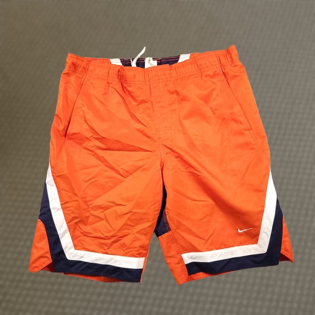 Nike VINTAGE Nike Y2K Lined Swim Trunks Mens M Orange Blue Spellout Swoosh Gray Tag Bottom Size US 31 - 1 Thumbnail