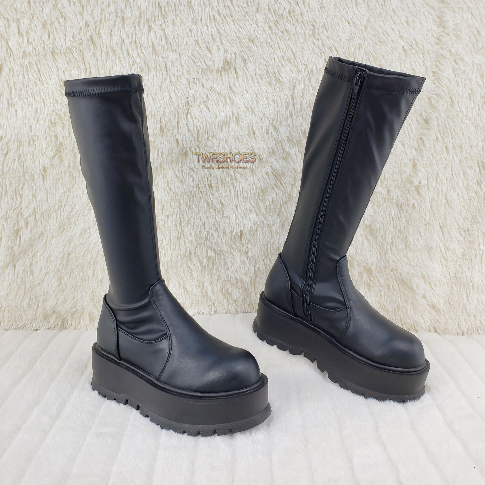 Demonia Cult DEMONIA Slacker 200 65 Black Matte Platform Wedge Heel Knee Size US 12 / IT 42 - 1 Thumbnail