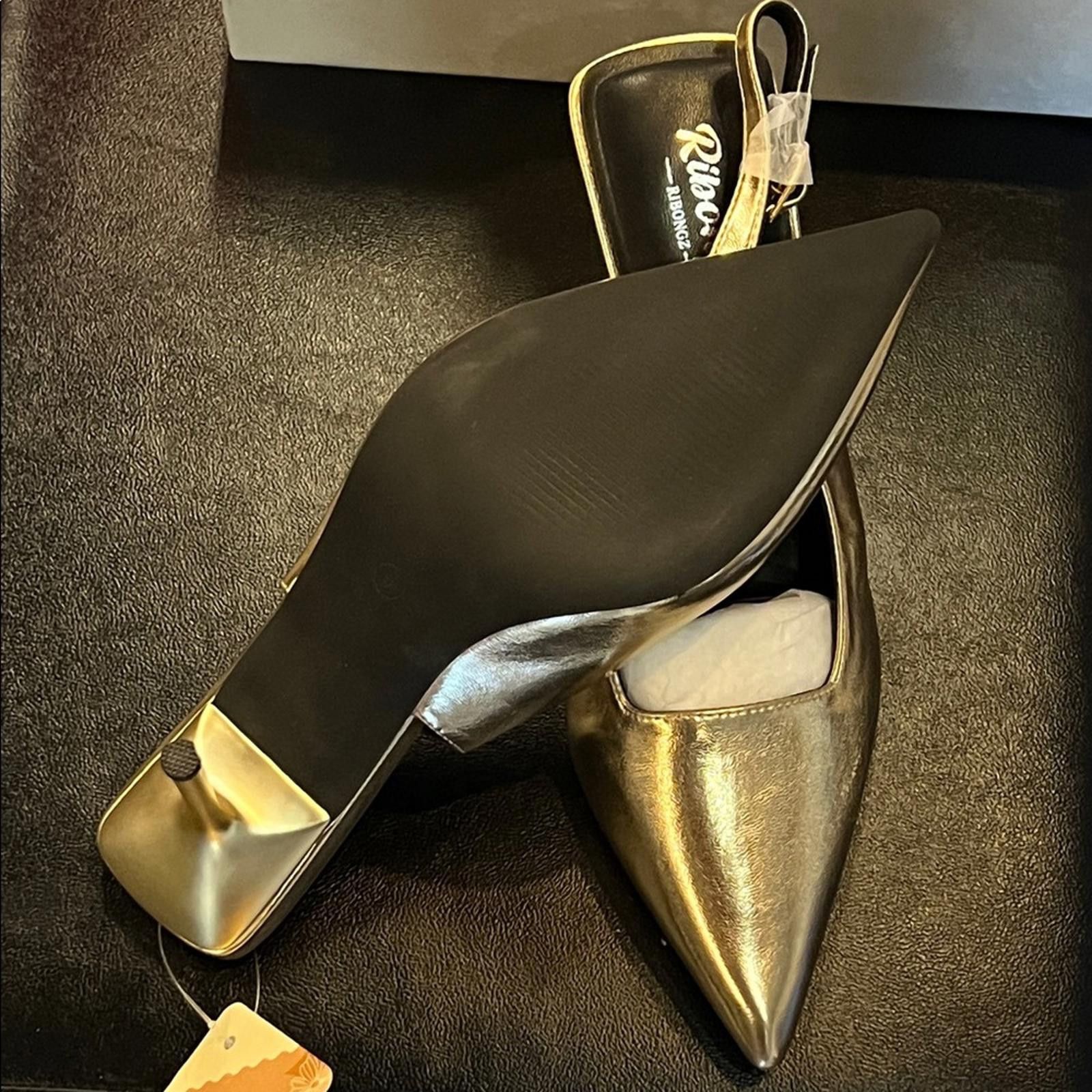 Other Gold Women's Slingback Heels Size US 9 / IT 39 - 6 Thumbnail