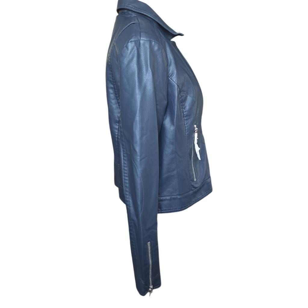 Express Express Women's Size Large Navy Faux Leather Moto Jacket Size L / US 10 / IT 46 - 3 Thumbnail