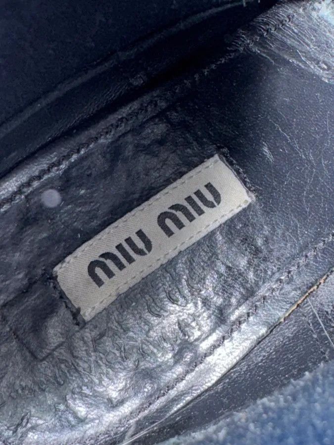 Miu Miu Miu Miu Dark Navy Crocodile Embossed Leather Chelsea Boot Brogue Size US 5.5 / EU 38 - 8 Thumbnail