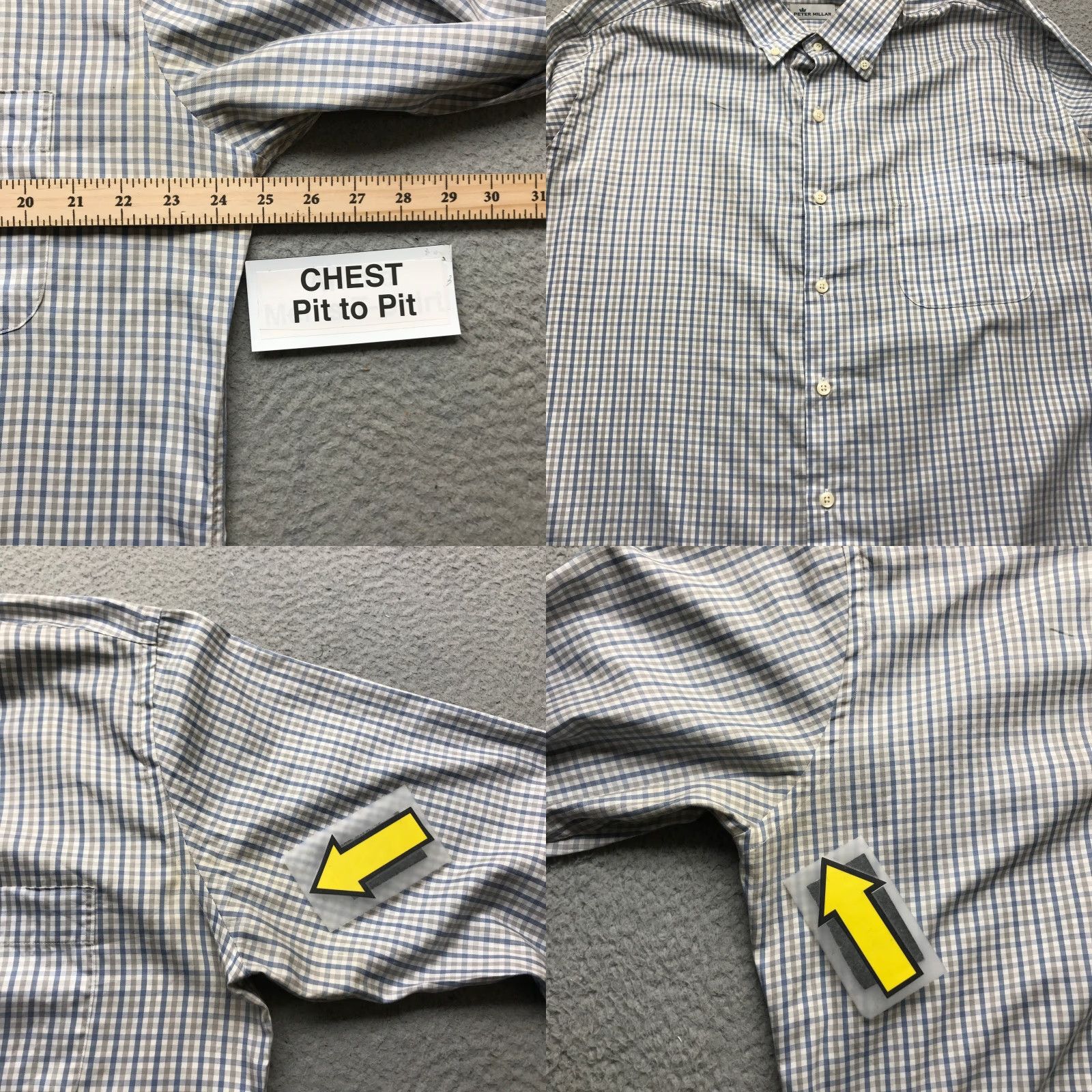 Peter Millar Peter Millar Button Down Long Sleeve Dress Shirt Mens Large Gingham Check Silk Blend Size 42R - 8 Thumbnail