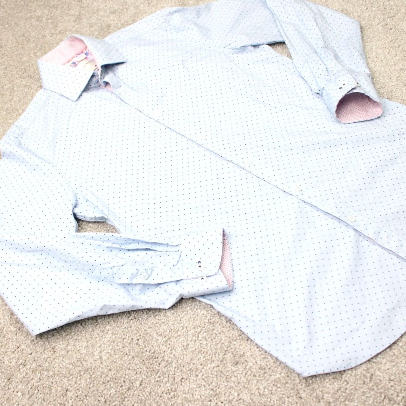 Vintage Construct Shirt Men 14 1/2, 32/33 Blue/Pink Slim Fit Stretch Cotton L/S Dress Shirt Size US M / EU 48-50 / 2 - 7 Thumbnail