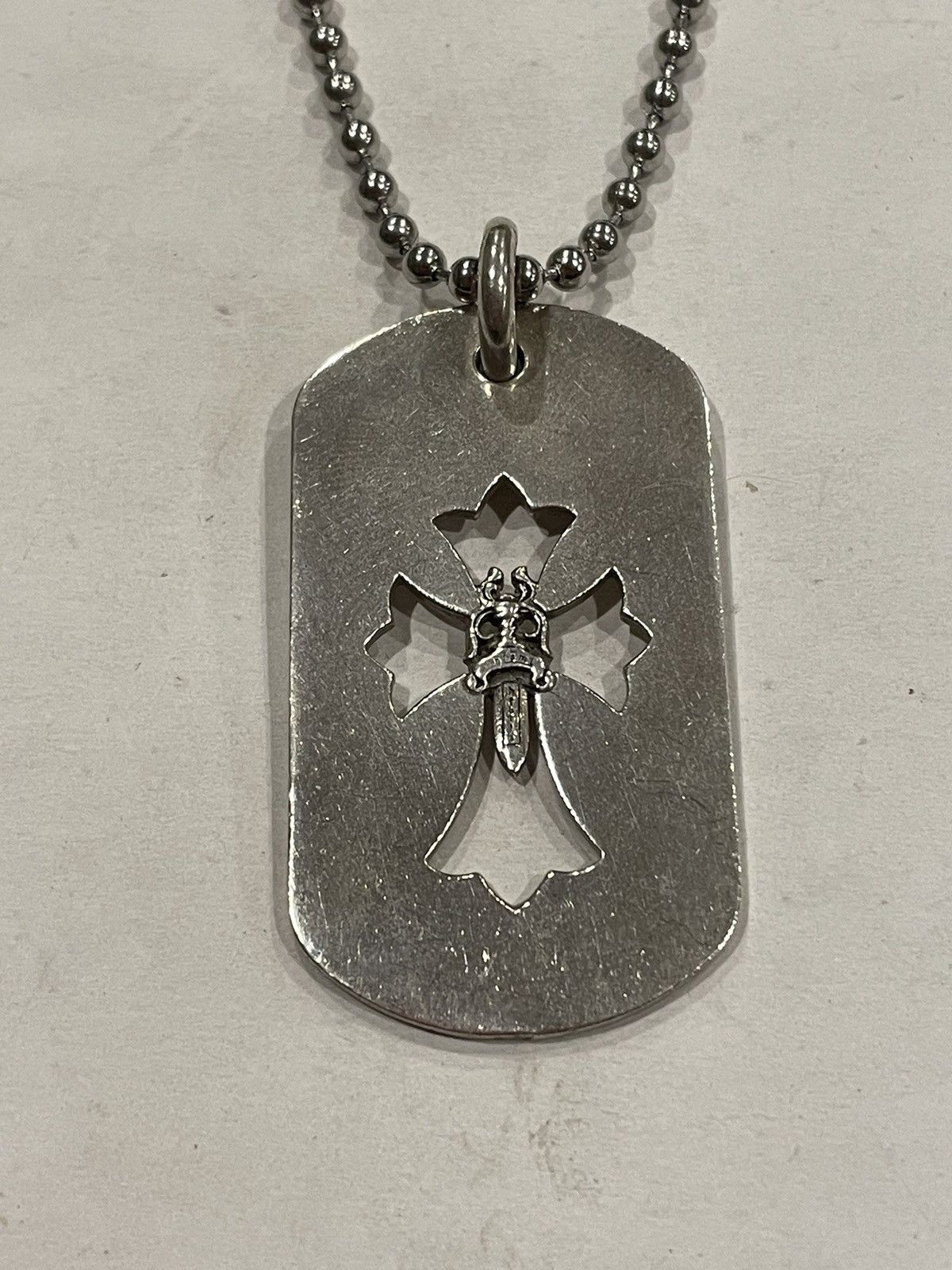 Chrome Hearts Chrome Hearts Dagger Cross Dog Tag Pendant Chain Necklace ...
