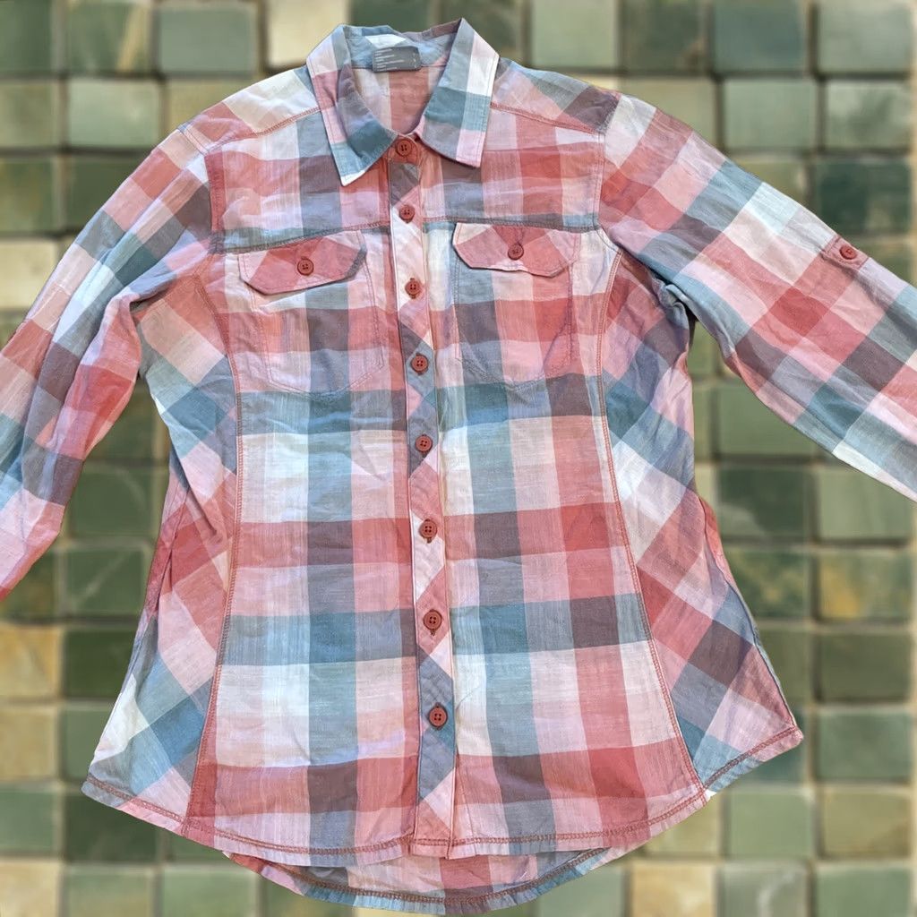 Pinko Columbia Top Women Western Plaid Long Sleeve S Pink Blue Button-Up V-Neck Casual Lightweight Short Description India Size S / US 4 / IT 40 - 1 Thumbnail