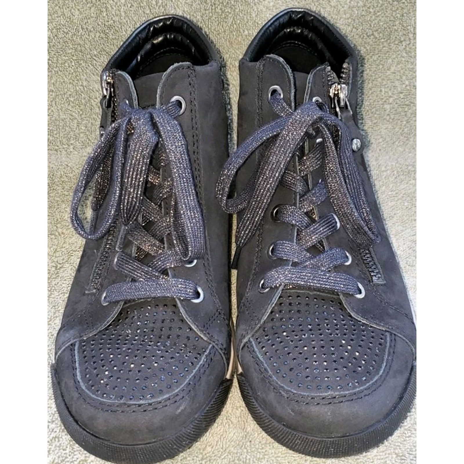 Vintage Medicus Dora Women's High Top Sneaker Black 5.5M Beaded Toe Zipper Leather Suede Knit Lace & Zipper Shoes Size S / US 4 / IT 40 - 3 Thumbnail