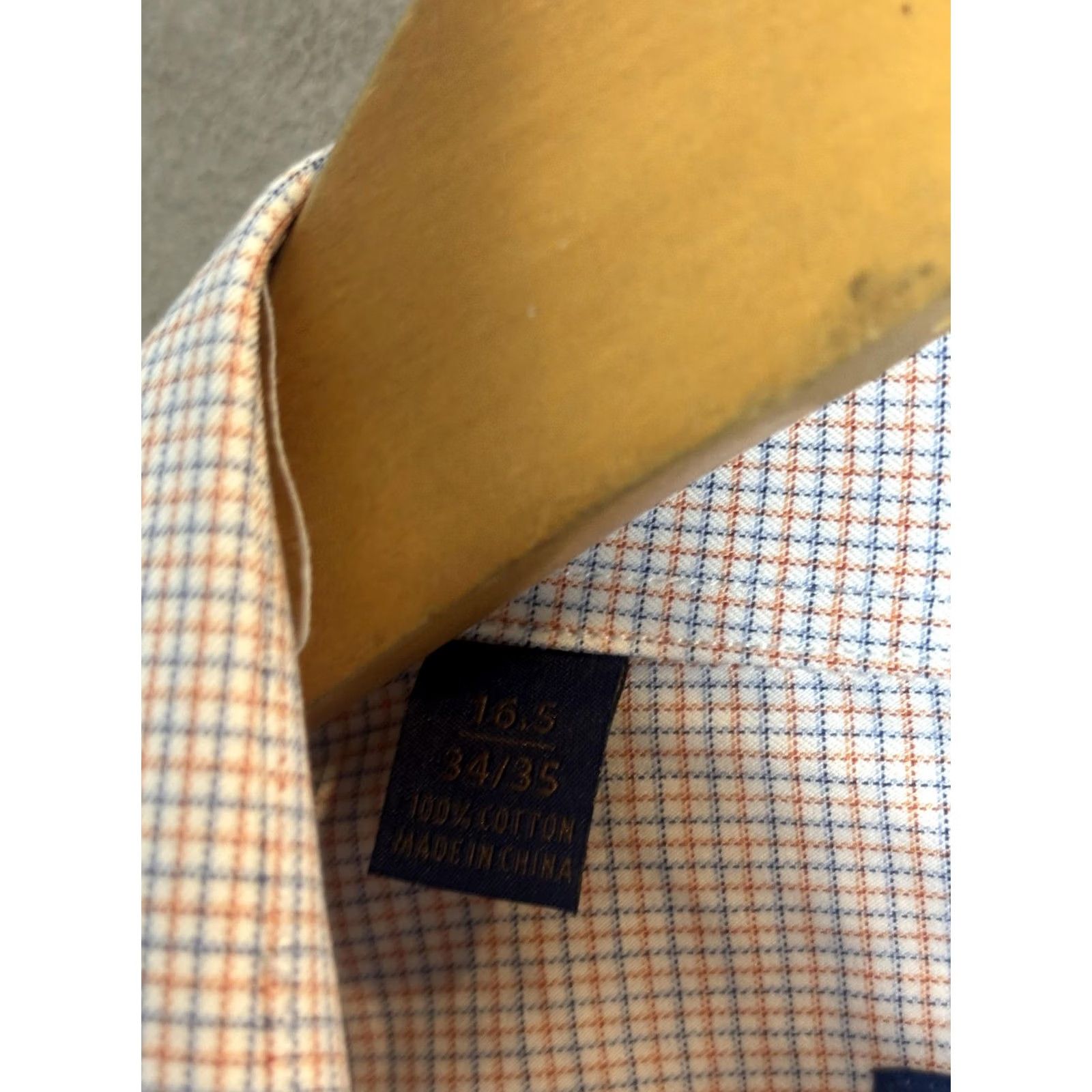 David Donahue David Donahue Dress Shirt Mens 16.5 34/35 Orange Blue Check Long Sleeve Cotton Size 46R - 4 Thumbnail