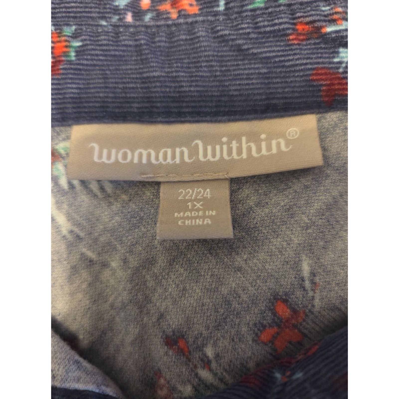 Vintage Woman Within Blue Floral Print Corduroy Button Up Top Shirt 1X 22 24 Size XL / US 12-14 / IT 48-50 - 7 Thumbnail
