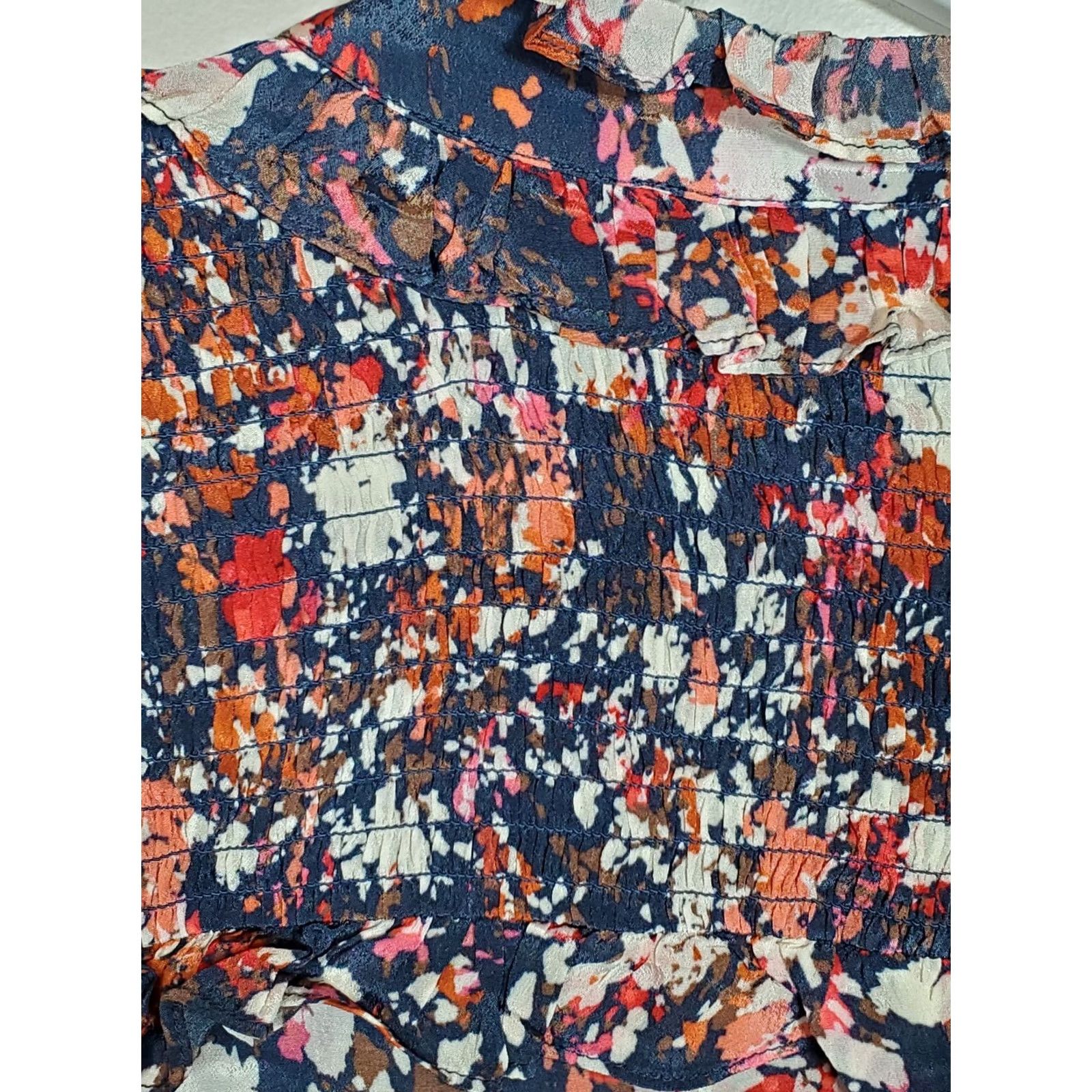 Vintage Gilner Farrar Blouse Womens M Riley Ruffle Top Navy Splatter Paint Print Women New Size M / US 6-8 / IT 42-44 - 7 Thumbnail