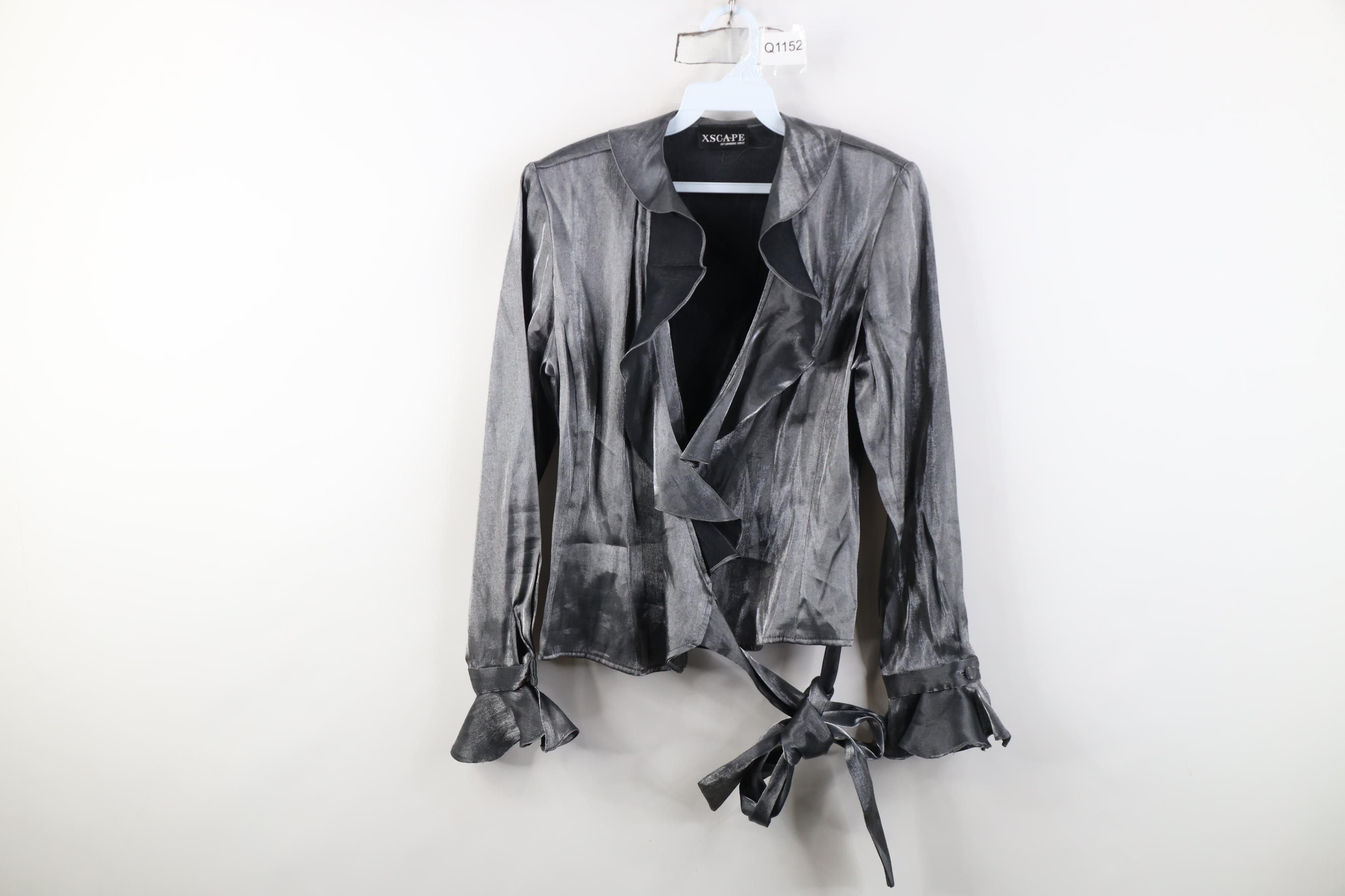 Vintage Vintage 90s Babydoll Ruffled Tie Wrap Jacket Top Silver USA Size M / US 6-8 / IT 42-44 - 1 Thumbnail