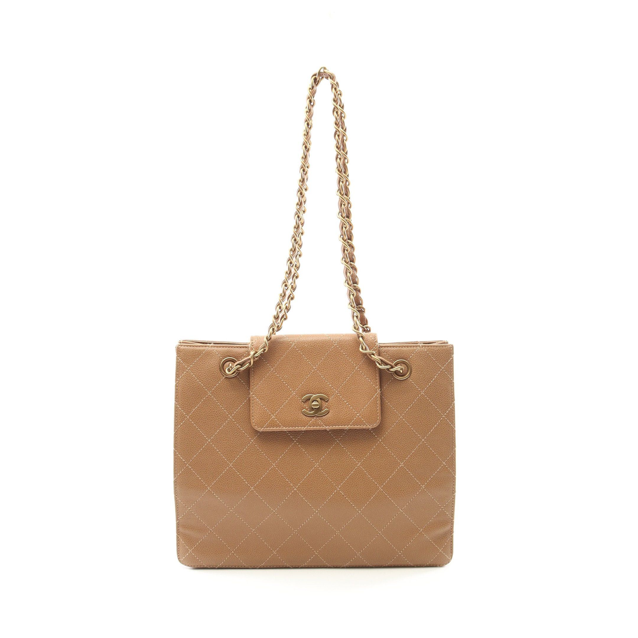 Chanel Matelasse Chain Shoulder Bag Tote Caviar Skin Light Brown Gold Hardware, Women's
