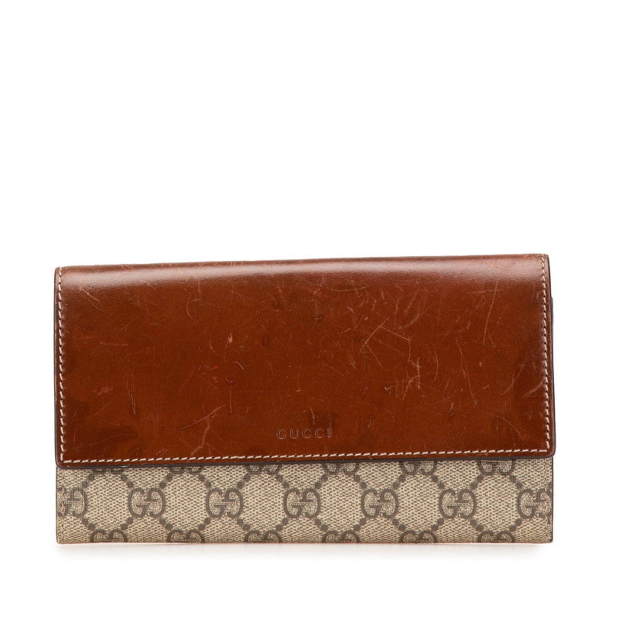 Gucci Gucci GG Supreme Long Wallet 410100 Beige Brown Leather Women's GUCCI Size ONE SIZE - 1 Thumbnail