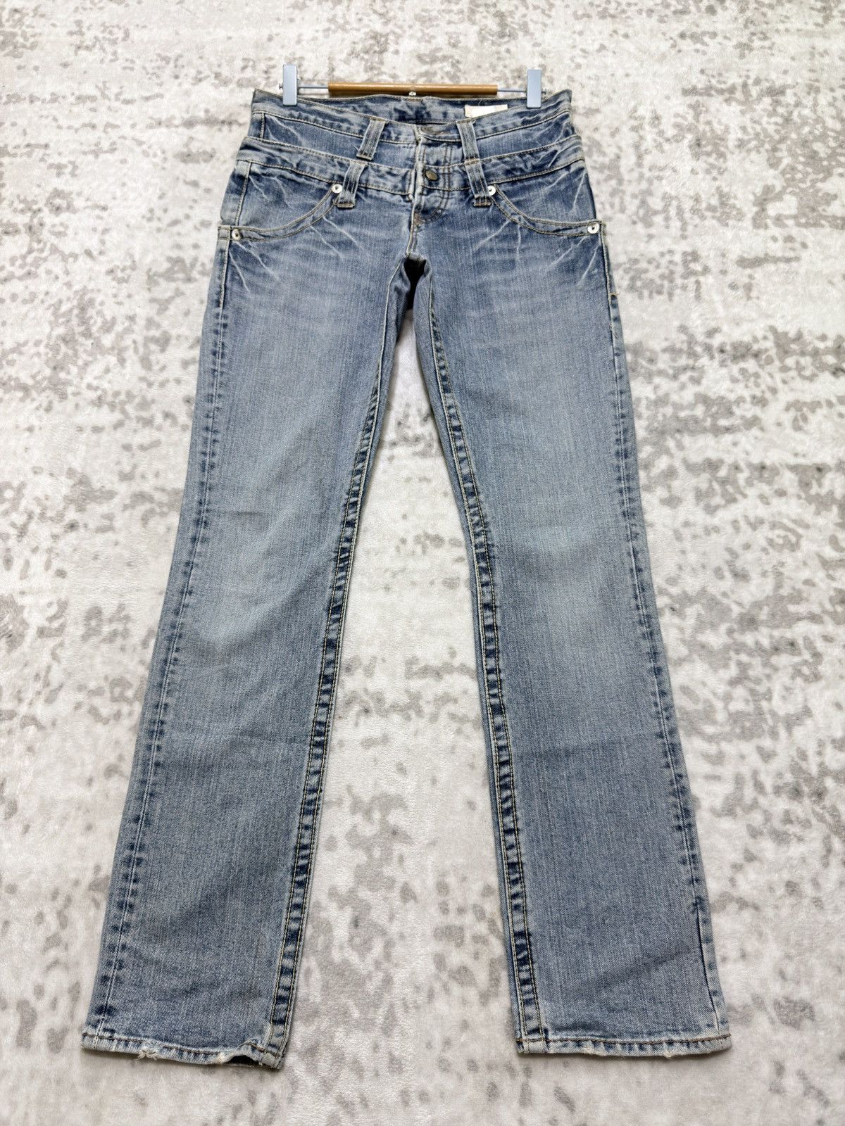 Japanese Brand Double Name Japanese Double Waist Layered Denim Jeans Y2K Size US 29 - 1 Thumbnail