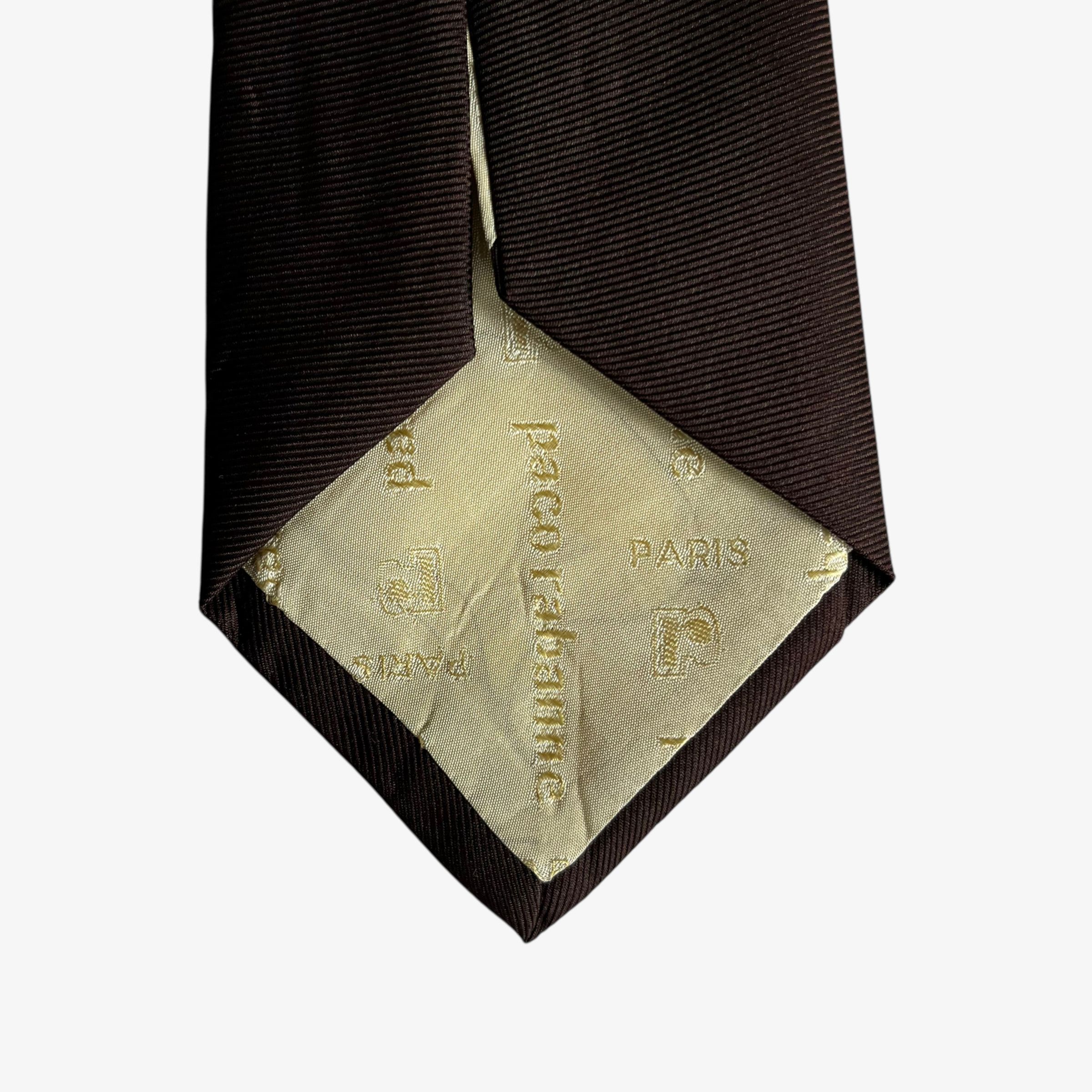 Other Vintage 80s Paco Rabanne Brown Ribbed Silk Tie Size ONE SIZE - 3 Thumbnail