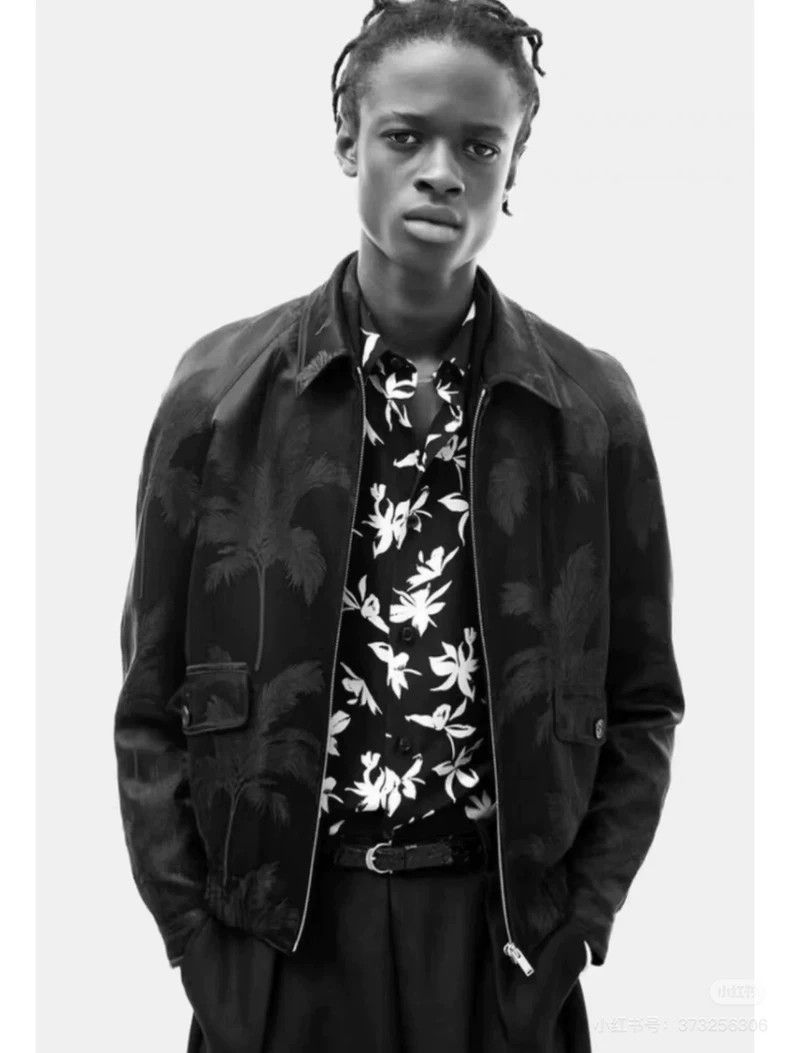 Yves Saint Laurent YSL Black Silk Zip Jacket with Palm Trees Size US L / EU 52-54 / 3 - 1 Thumbnail