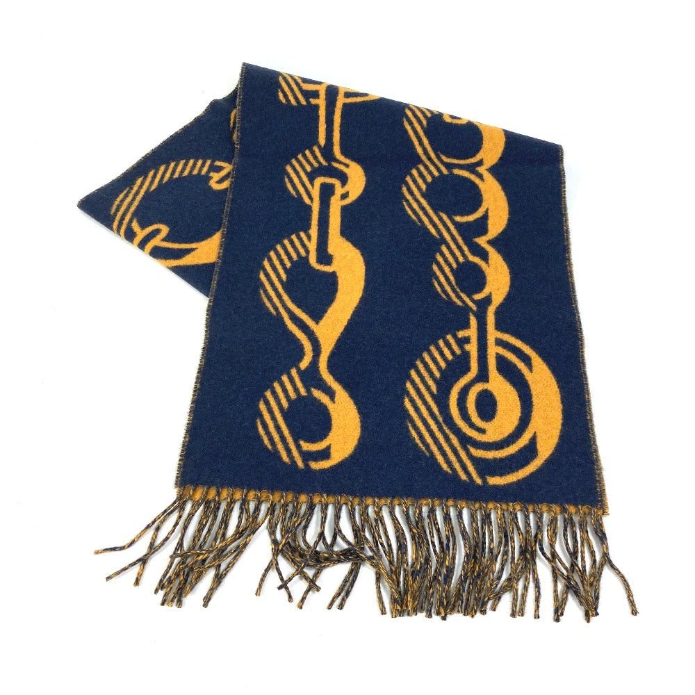 Hermes Hermes Dre. Buckle Fringe Scarf Cashmere Women Navy Size ONE SIZE - 1 Thumbnail