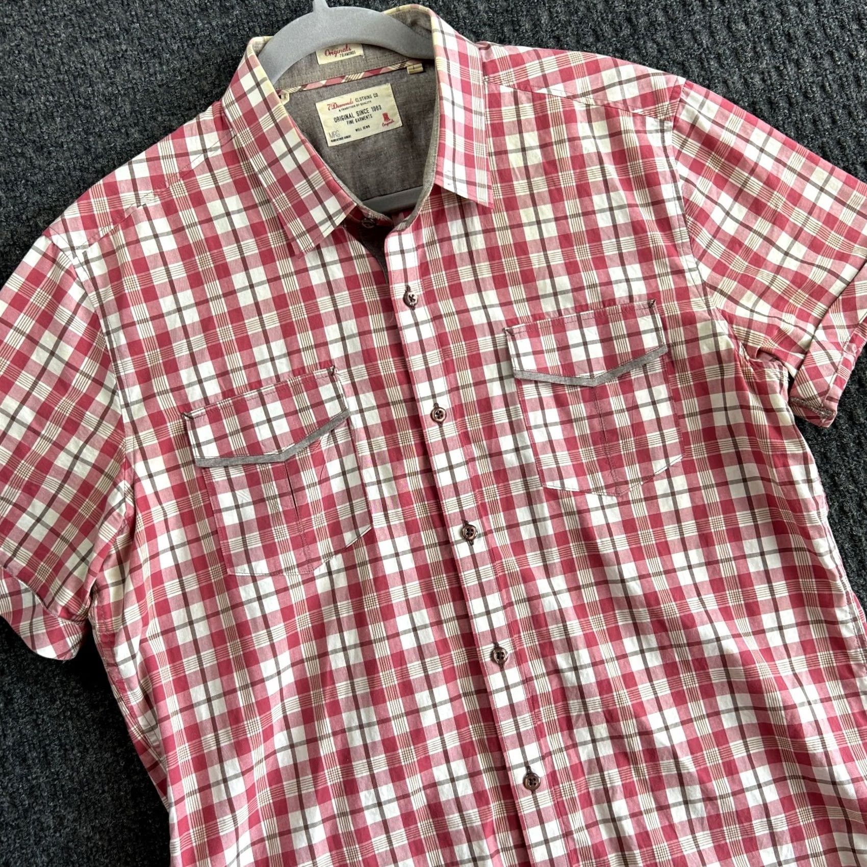 Vintage VINTAGE 7 Diamonds Mens Short Sleeve Button Down Shirt L Red Plaid Casual Preppy Shirt Size US L / EU 52-54 / 3 - 2 Thumbnail