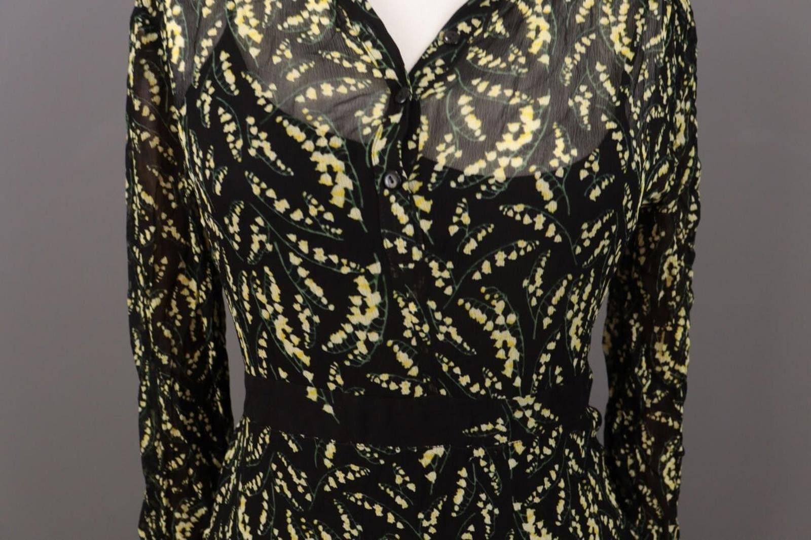 Wilkes Bashford BA&SH Lady Dress Black Floral Ruffle Blouson Dress Size 1 Size M / US 6-8 / IT 42-44 - 6 Thumbnail