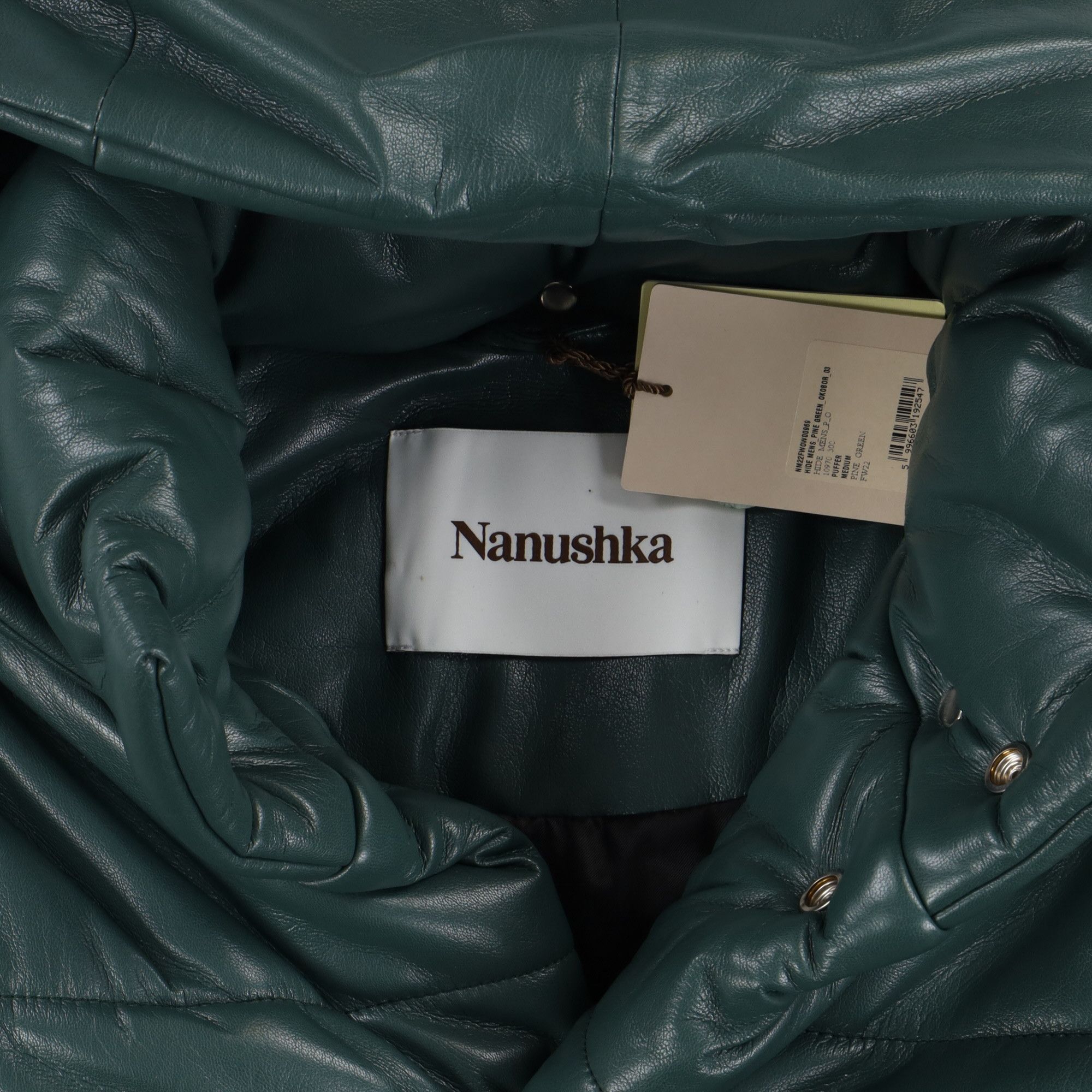 Nanushka Pine Green Vegan Leather Hooded Puffer Jacket Size S / US 4 / IT 40 - 5 Thumbnail