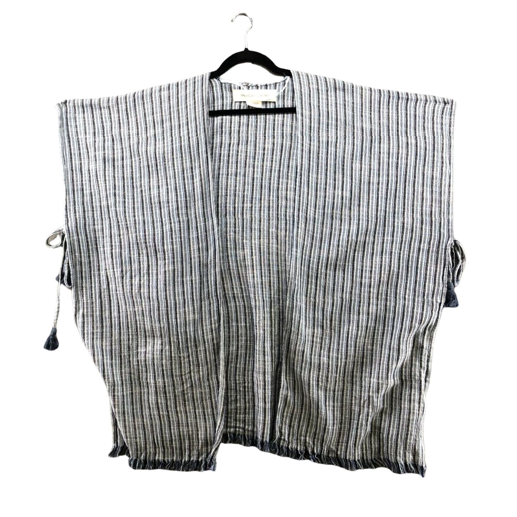 Treasure & Bond VINTAGE Treasure & Bond Kimono Cardigan Womens One Size Blue Striped Fringe Lightweight Boho Beach Size ONE SIZE - 4 Thumbnail