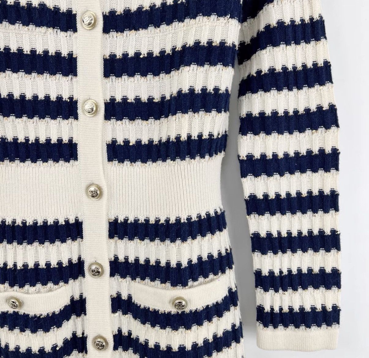 Chanel Chanel Blue & White Striped Sequin Knit Dress K12 Size XXS / US 00 / IT 34 - 5 Thumbnail