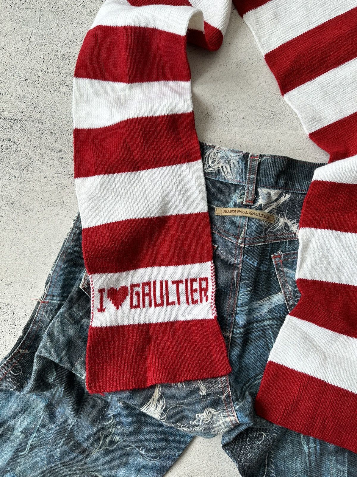 Japanese Brand × Jean Paul Gaultier Jean Paul Gaultier I Love JPG striped Y2K grunge scarf Size ONE SIZE - 2 Thumbnail