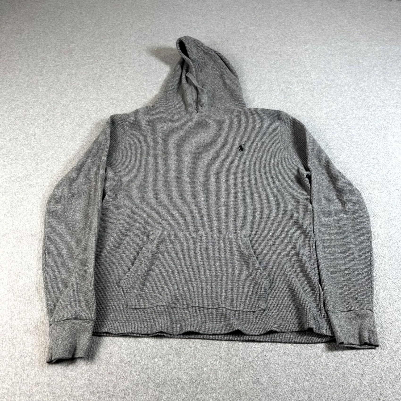 Polo Ralph Lauren Polo Ralph Lauren Hoodie Mens L Gray Thermal Knit Pullover Hooded Pockets Logo Embroidered Cotton Crew Neck Fall Size US L / EU 52-54 / 3 - 2 Thumbnail